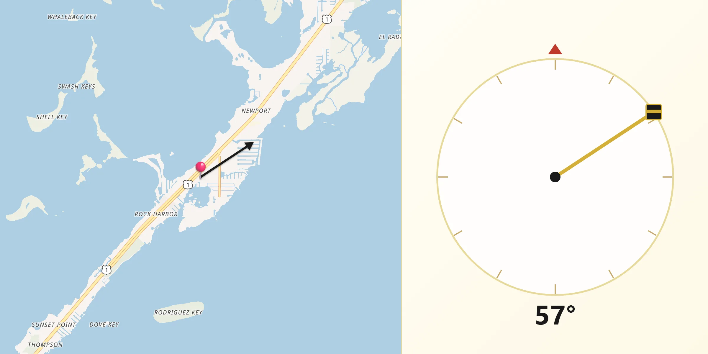 Qibla Direction from Key Largo
