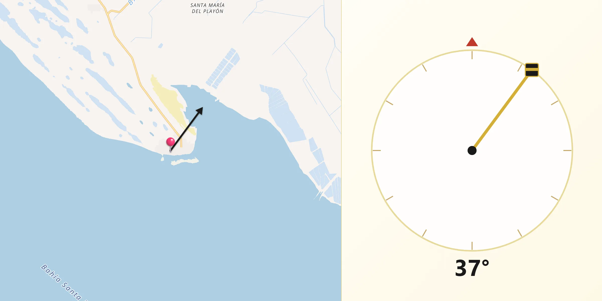 Dirección de la Qibla desde Costa Azul