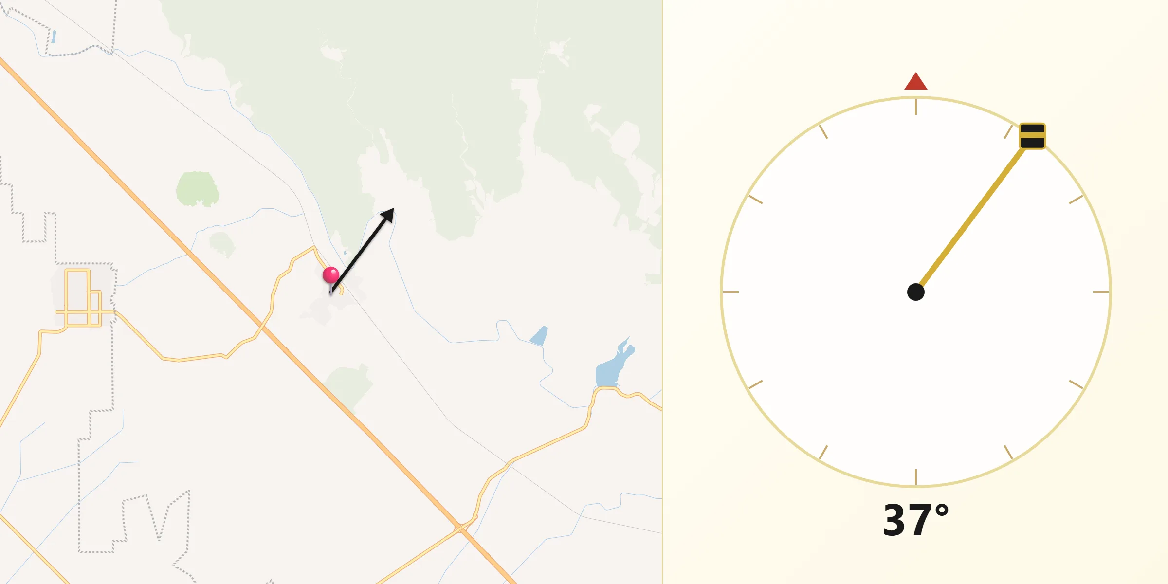 Dirección de la Qibla desde Potrero de los Sánchez (Estación Techa)
