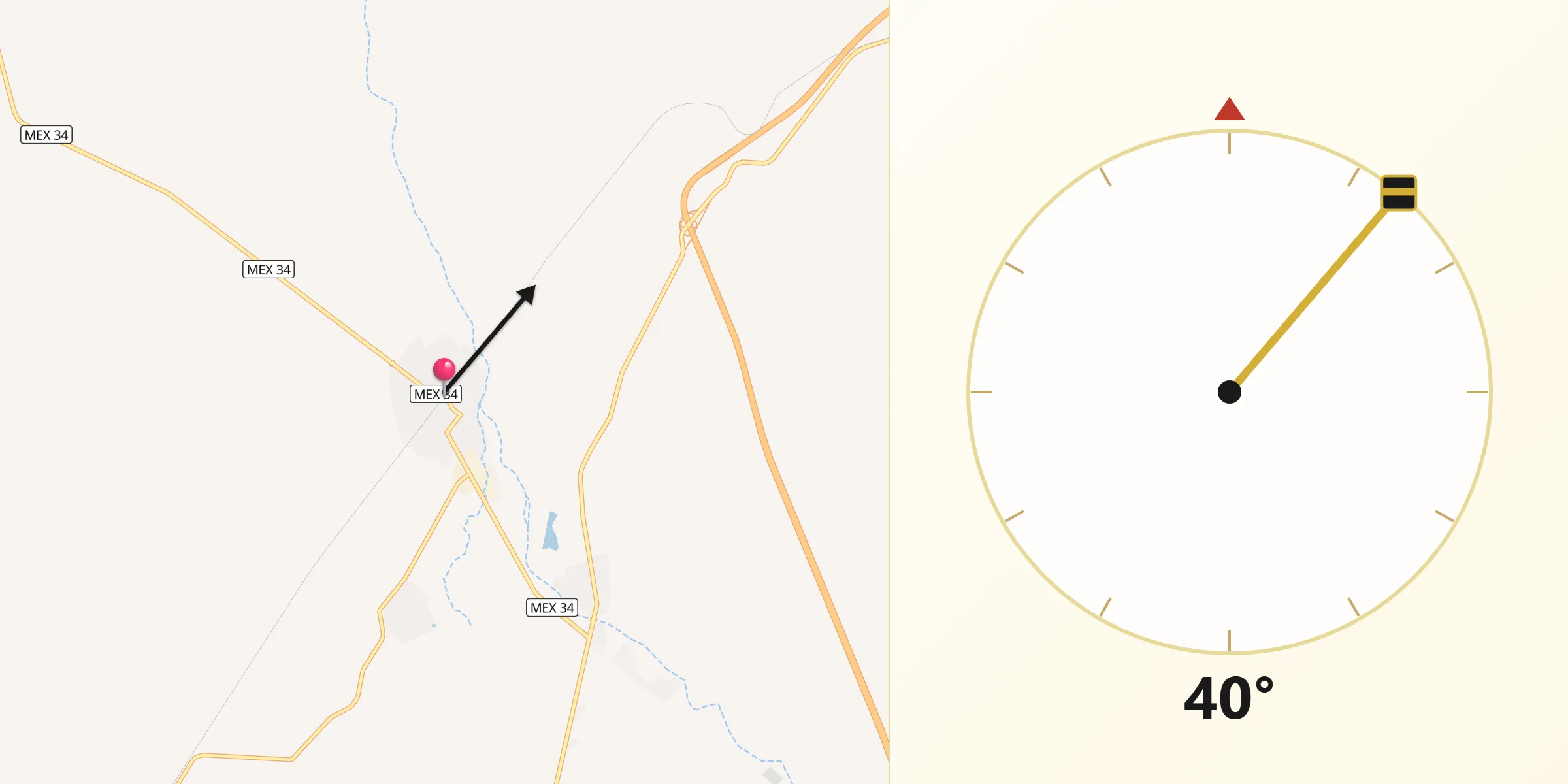 Dirección de la Qibla desde Pedriceña