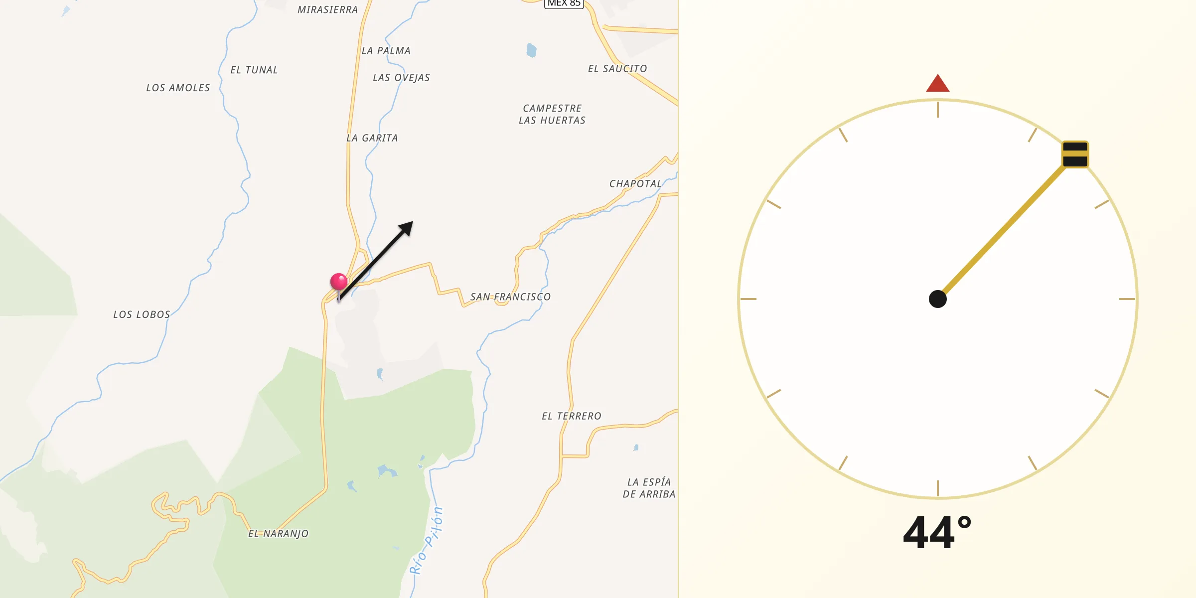 Dirección de la Qibla desde El Pastor