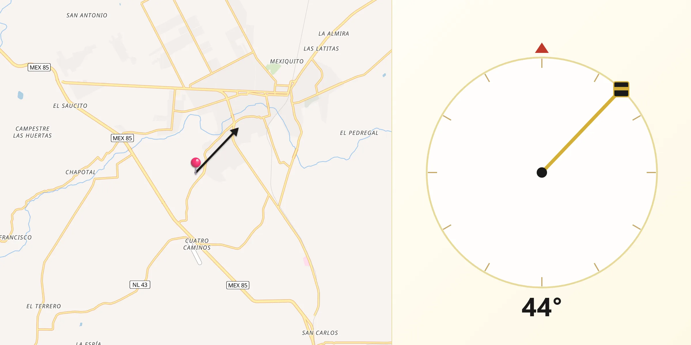 Dirección de la Qibla desde Montemorelos