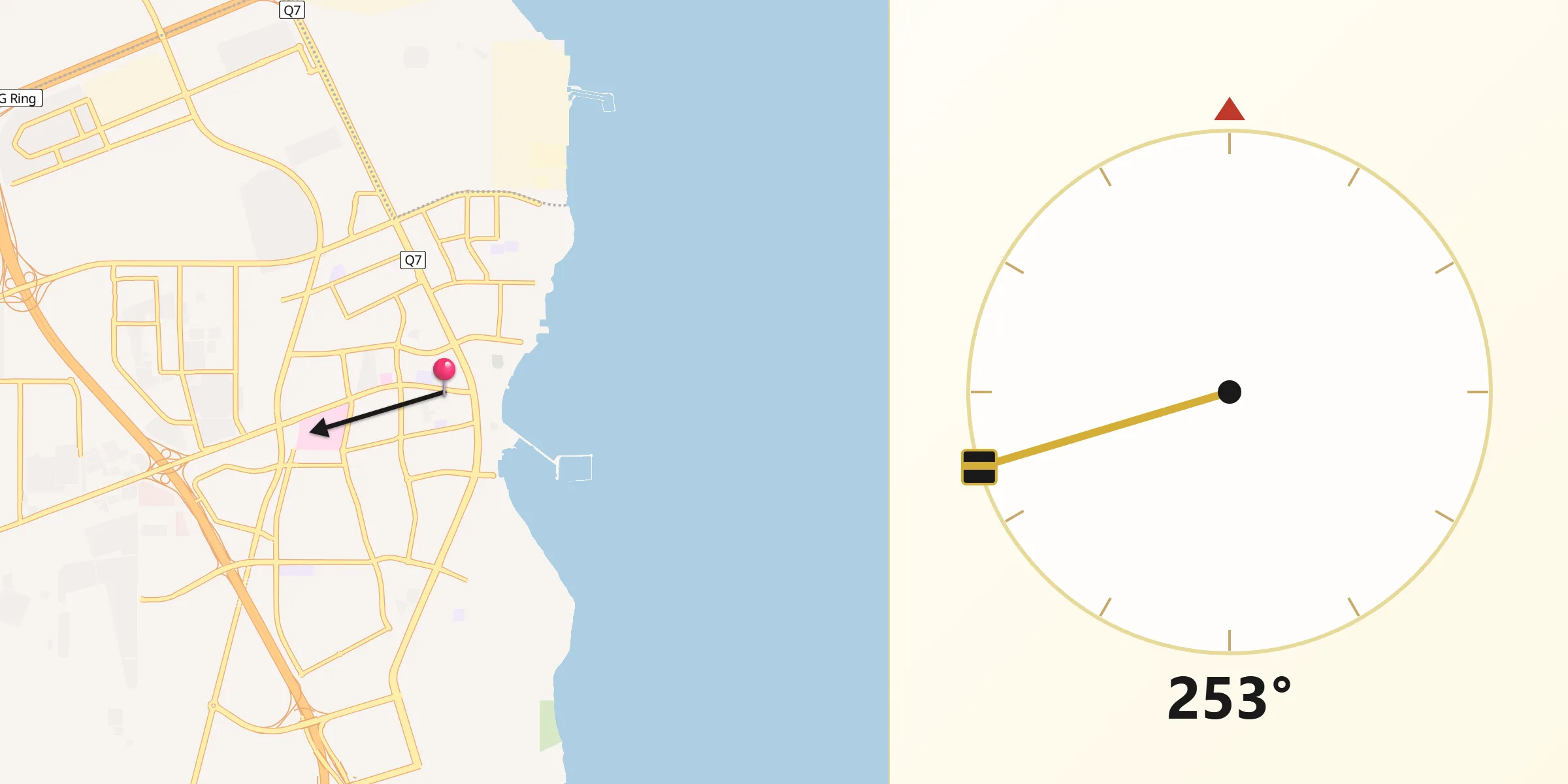 Direction vers la Qibla depuis Al Wakrah (ville)