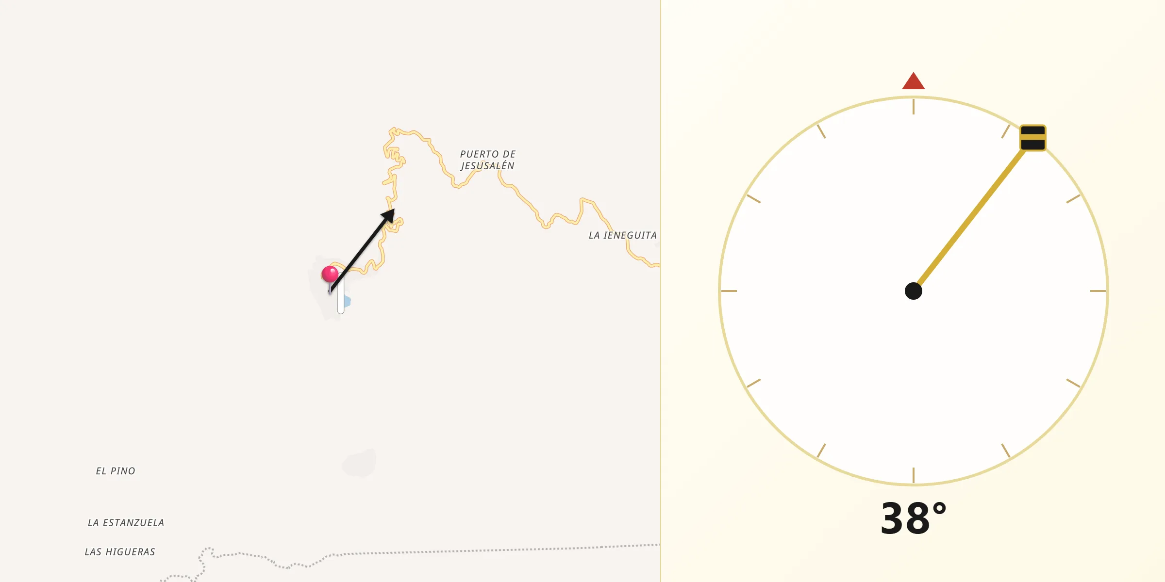 Dirección de la Qibla desde Topia