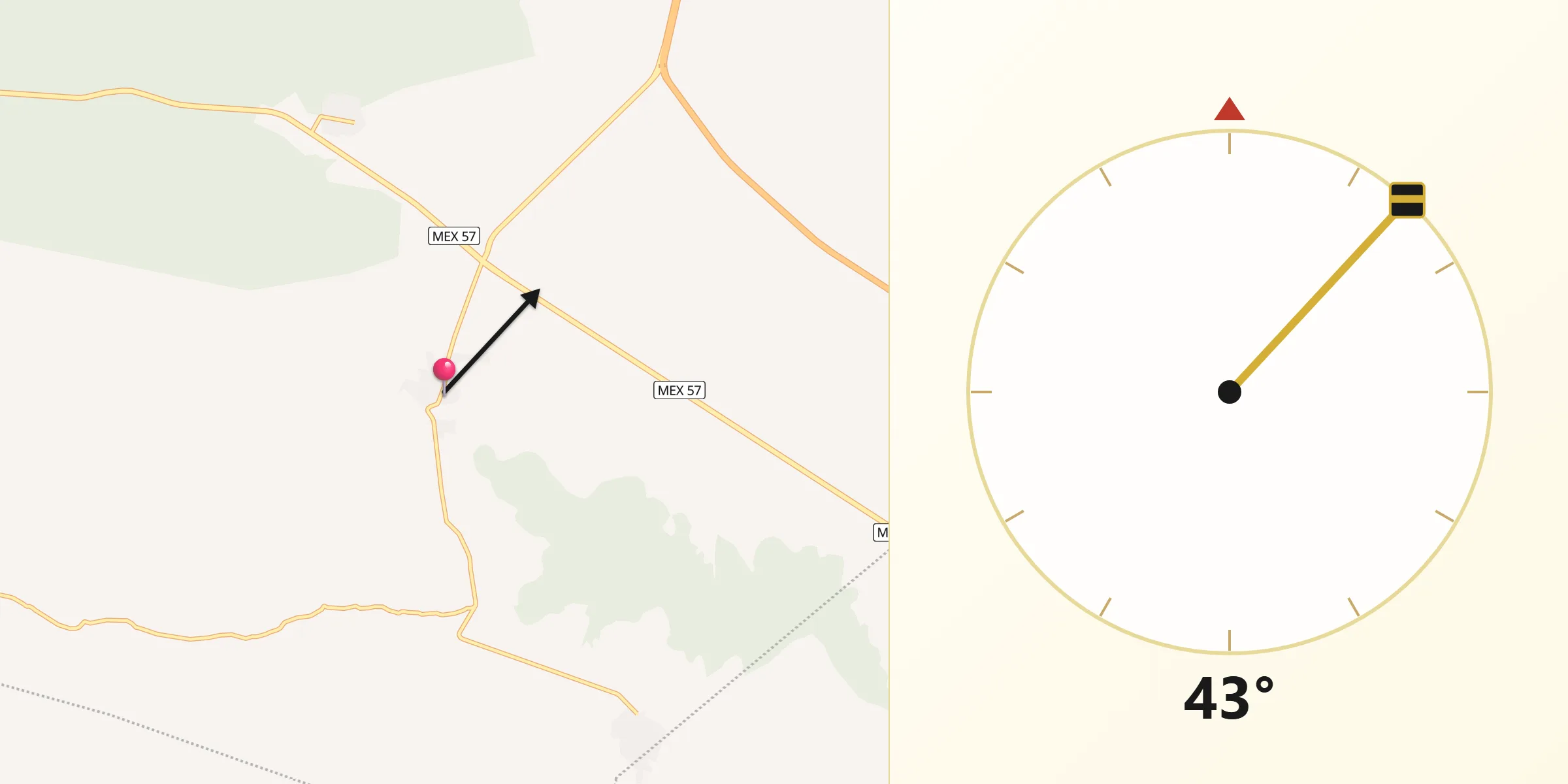 Dirección de la Qibla desde Huachichil
