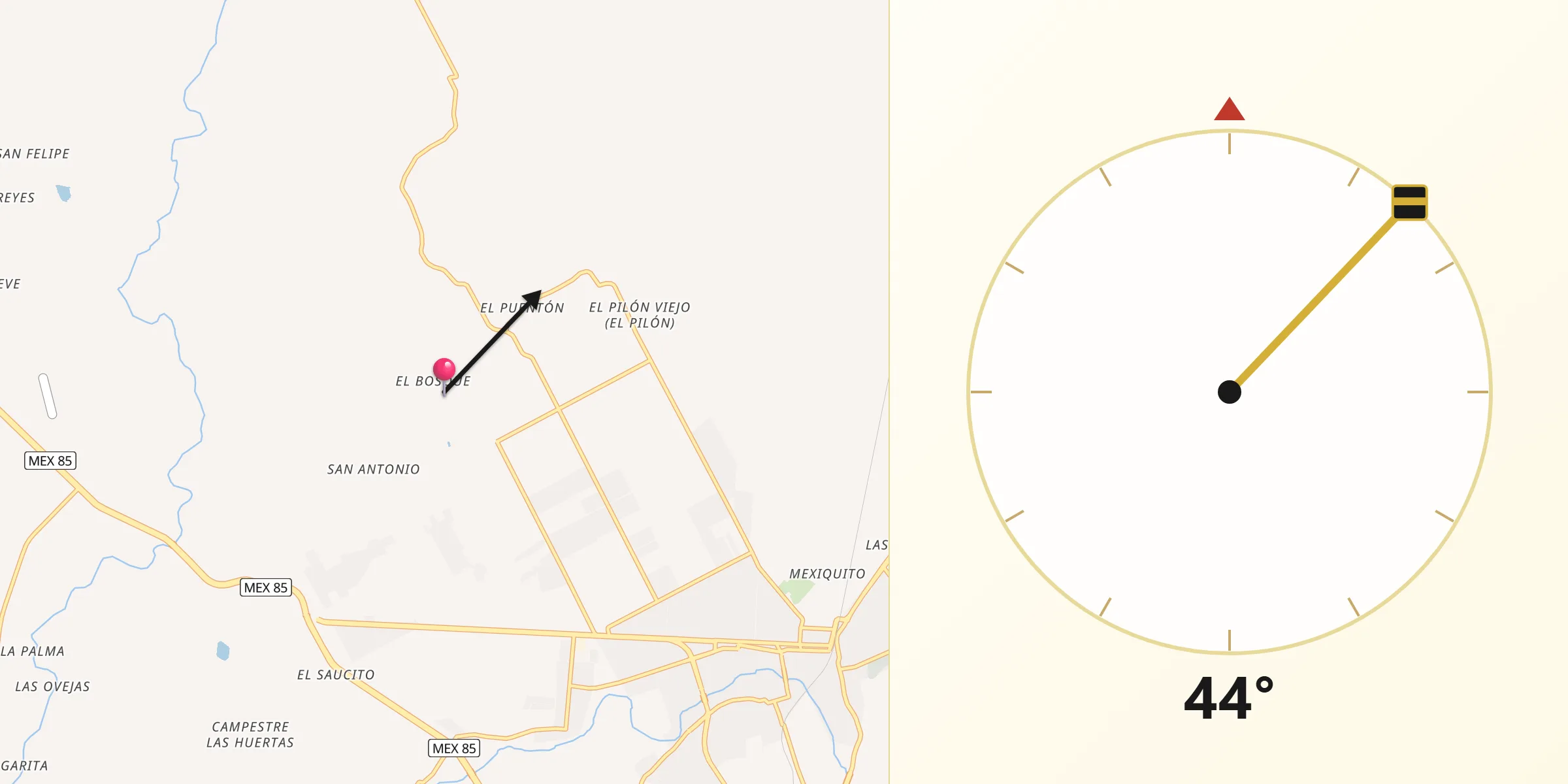 Dirección de la Qibla desde El Bosque