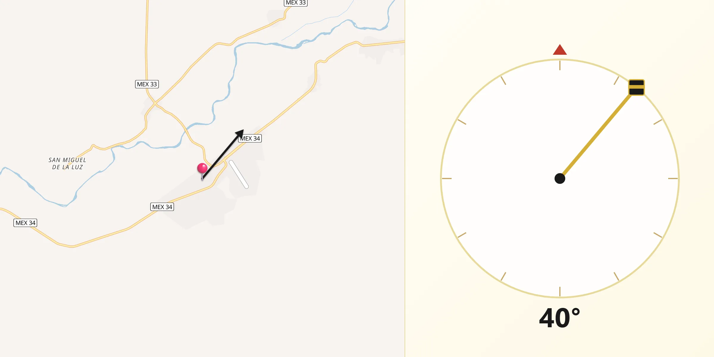 Dirección de la Qibla desde Nazas