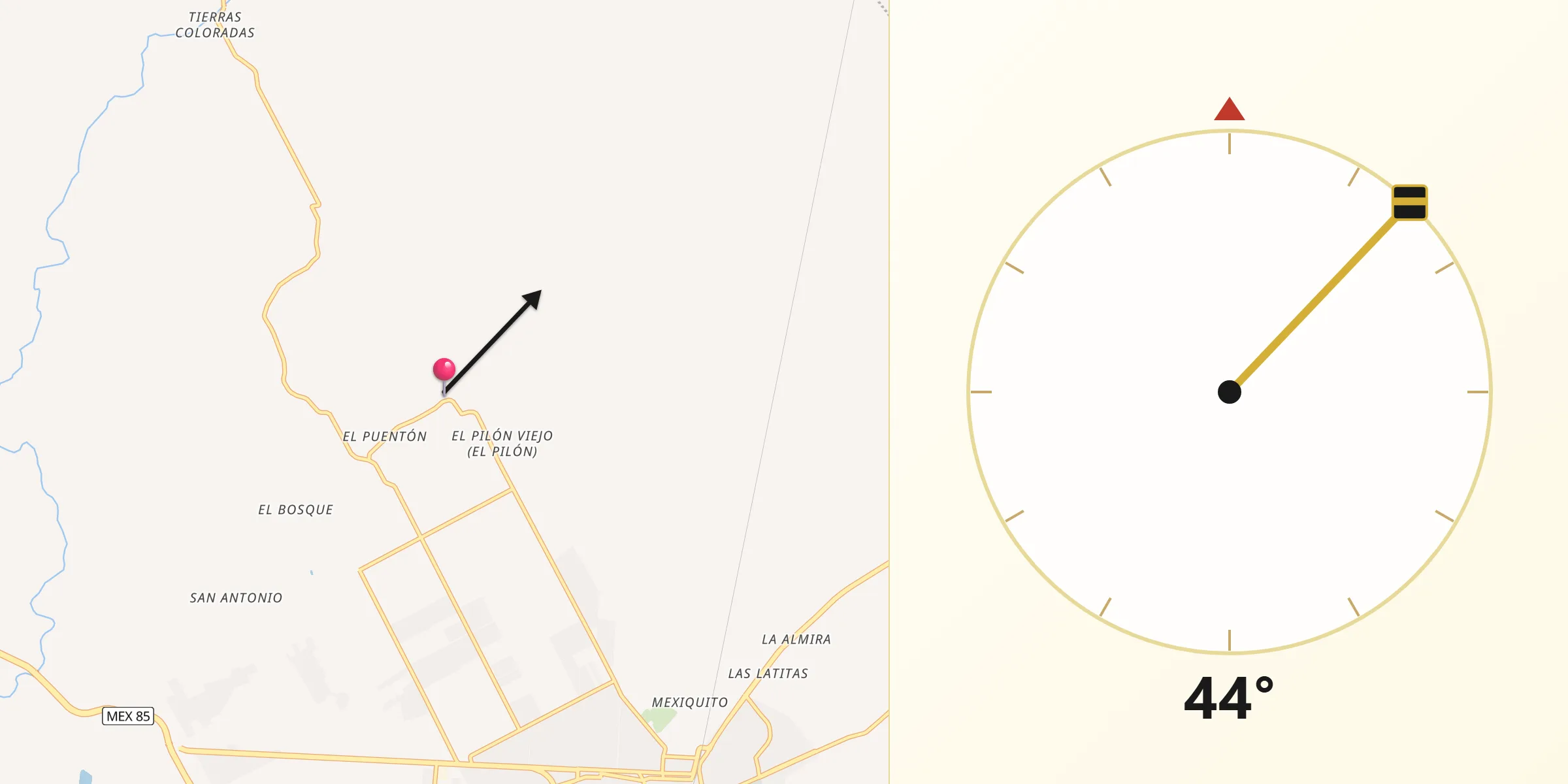 Dirección de la Qibla desde Hacienda de Enmedio