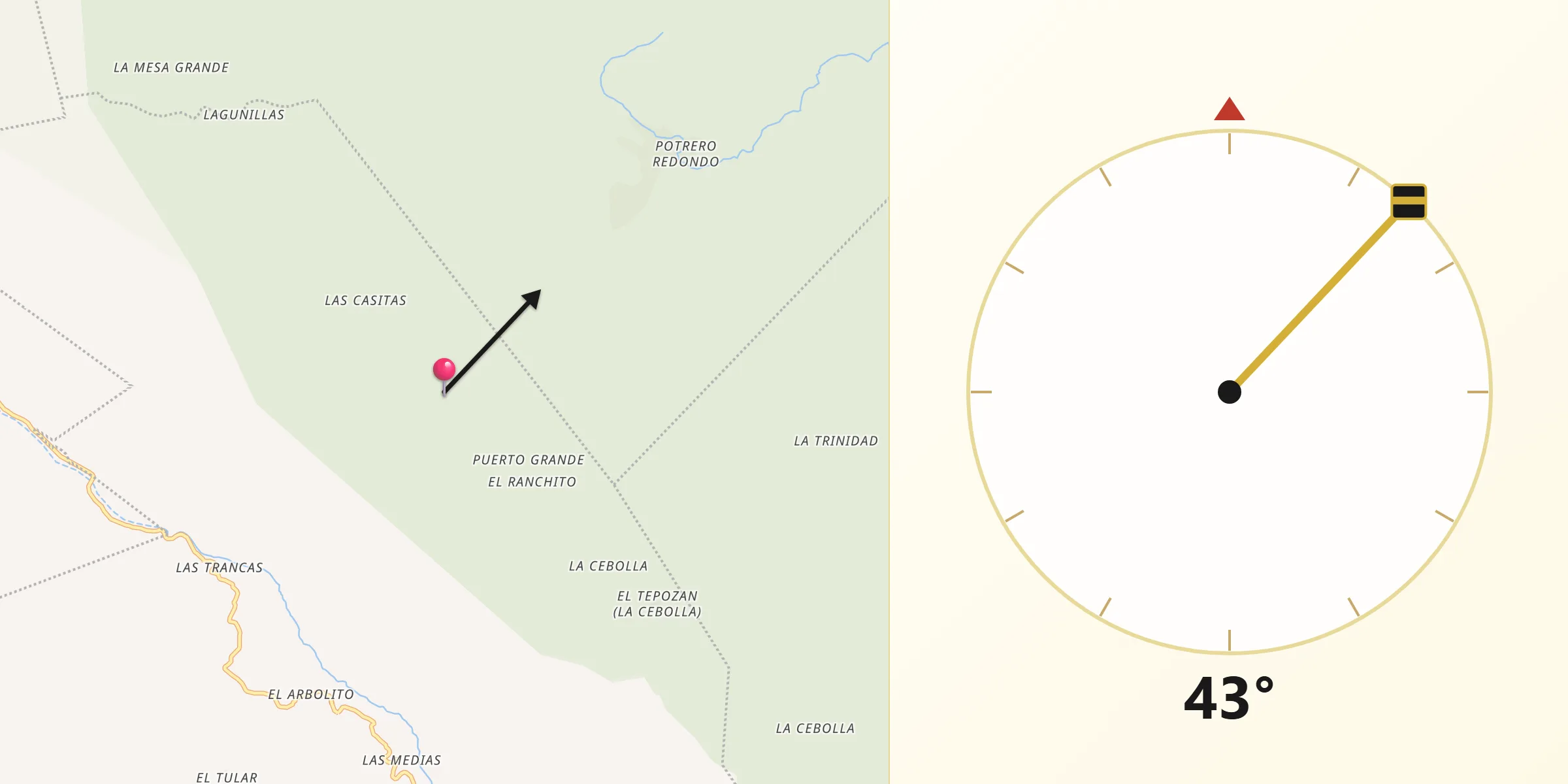Dirección de la Qibla desde Los Pocitos