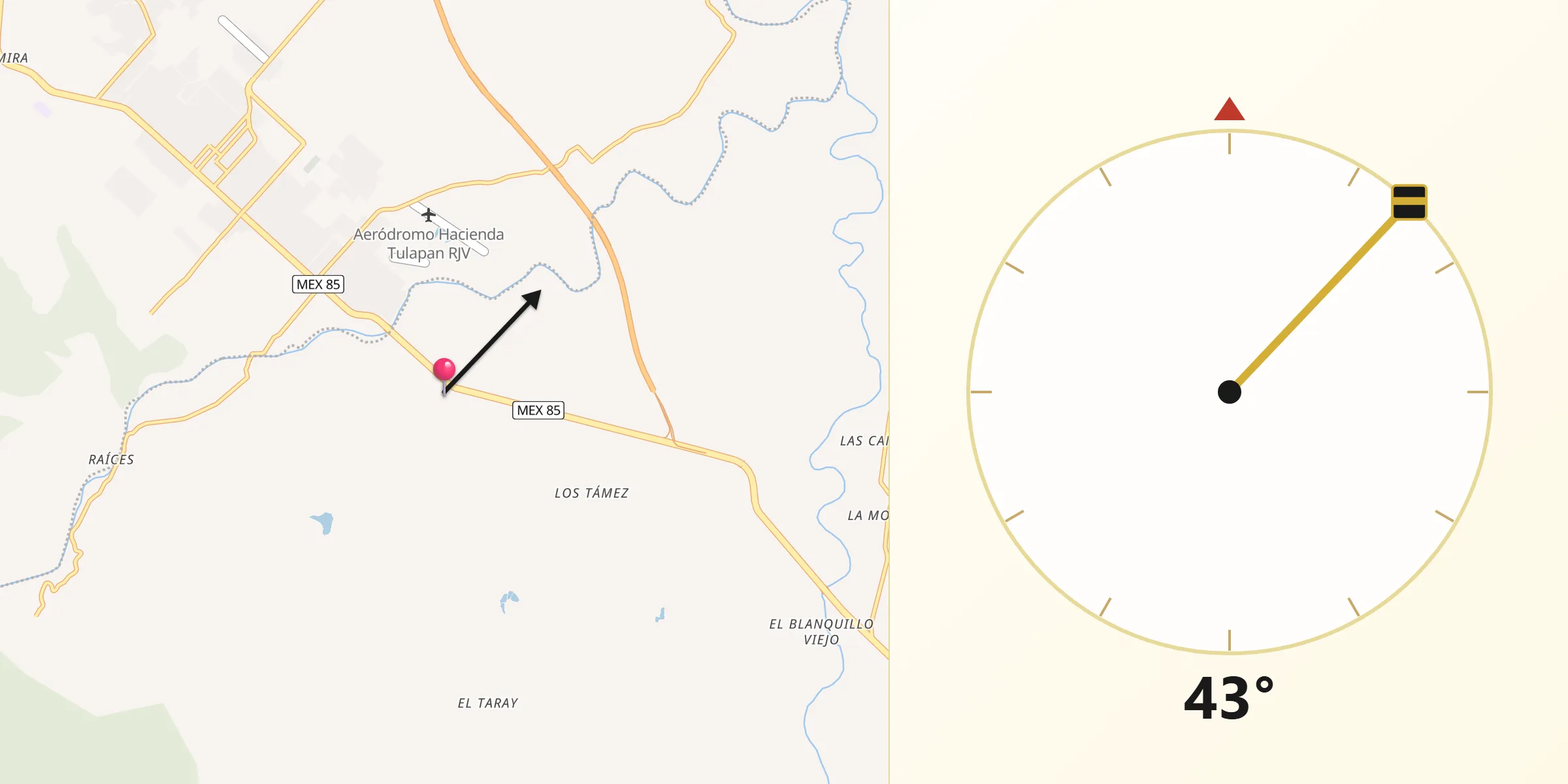 Dirección de la Qibla desde La Escuadra