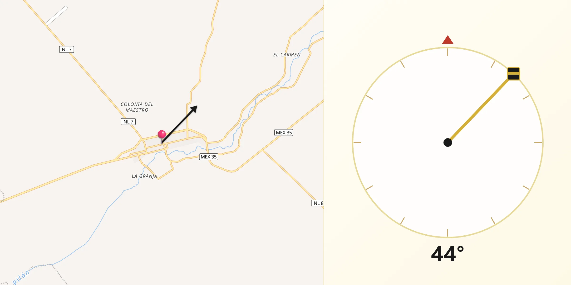 Dirección de la Qibla desde Ciudad General Terán