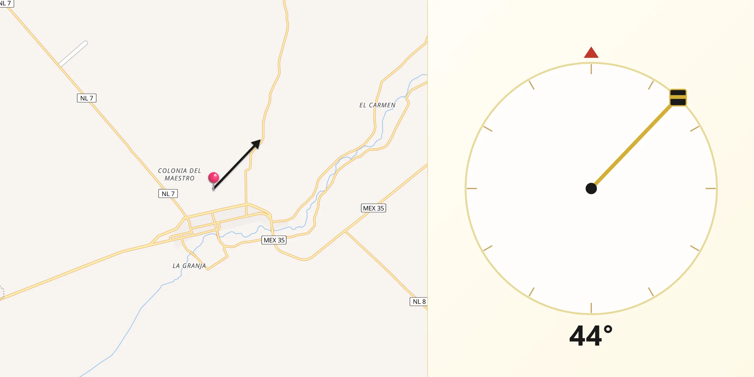 Dirección de la Qibla desde General Terán Nuevo León