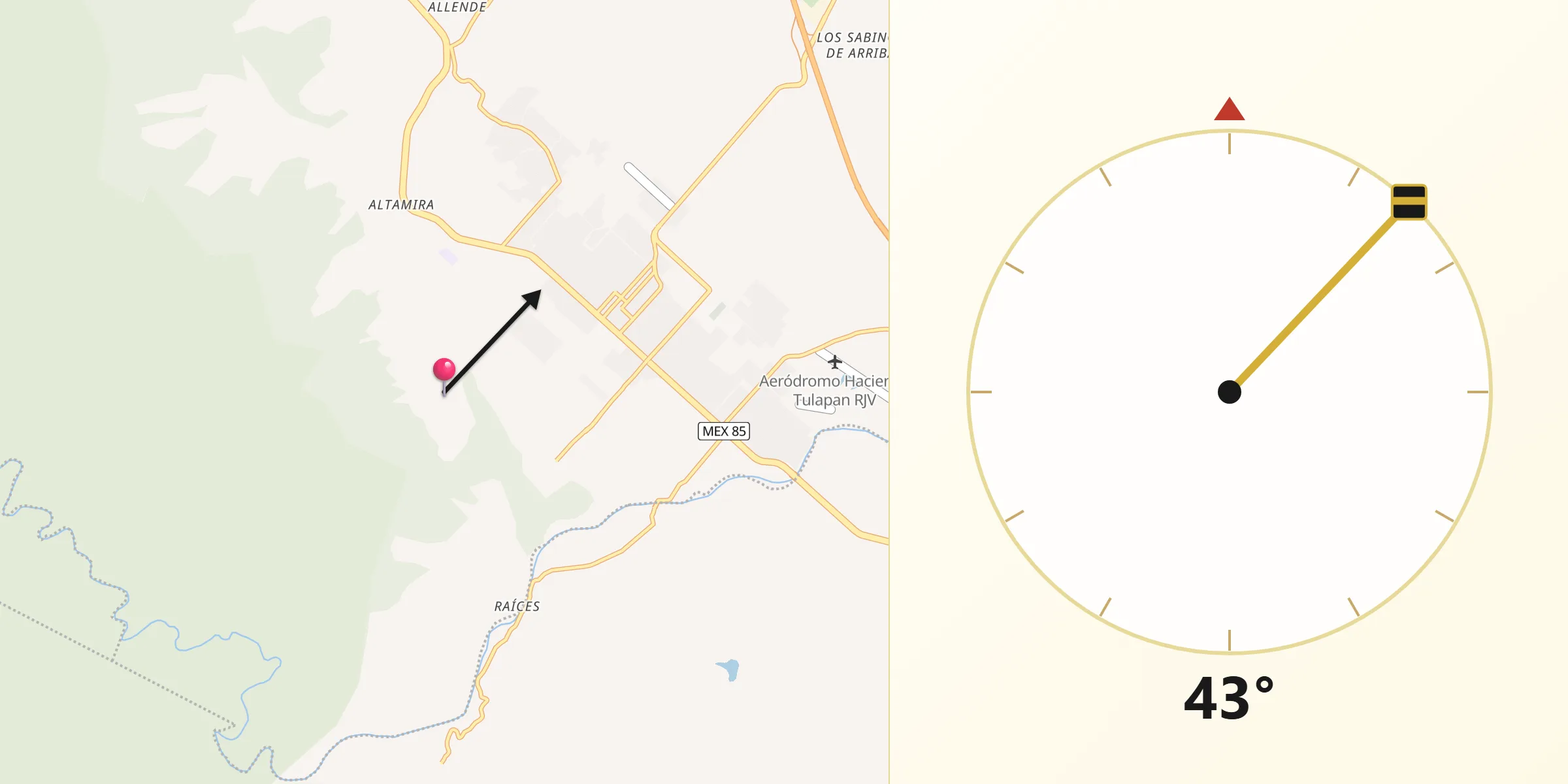 Dirección de la Qibla desde La Boquilla