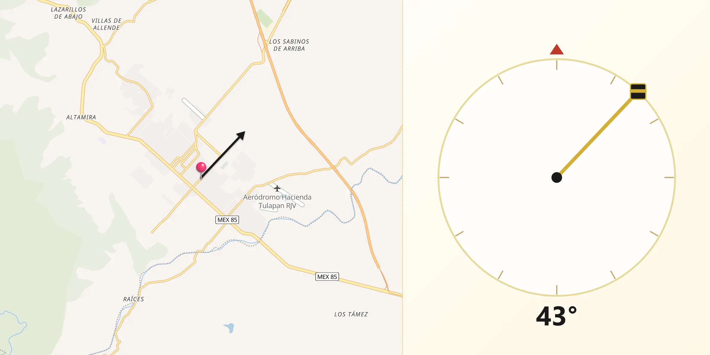 Dirección de la Qibla desde Allende