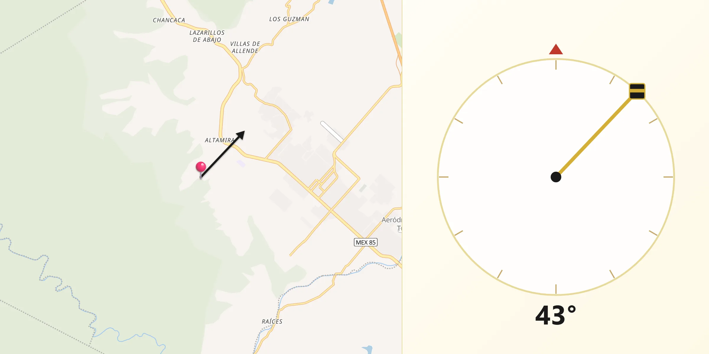 Dirección de la Qibla desde La Colmena de Arriba