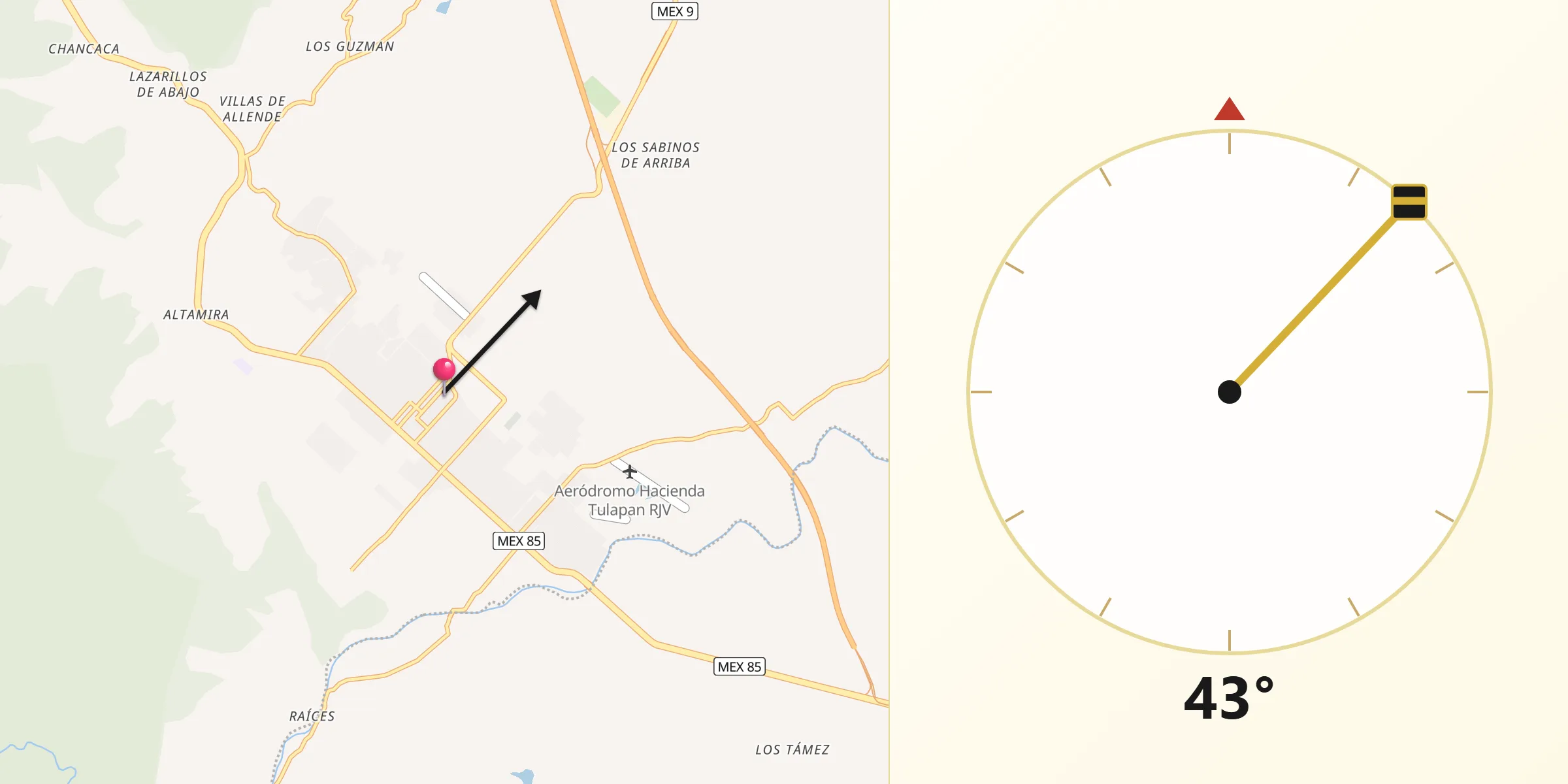 Dirección de la Qibla desde Allende