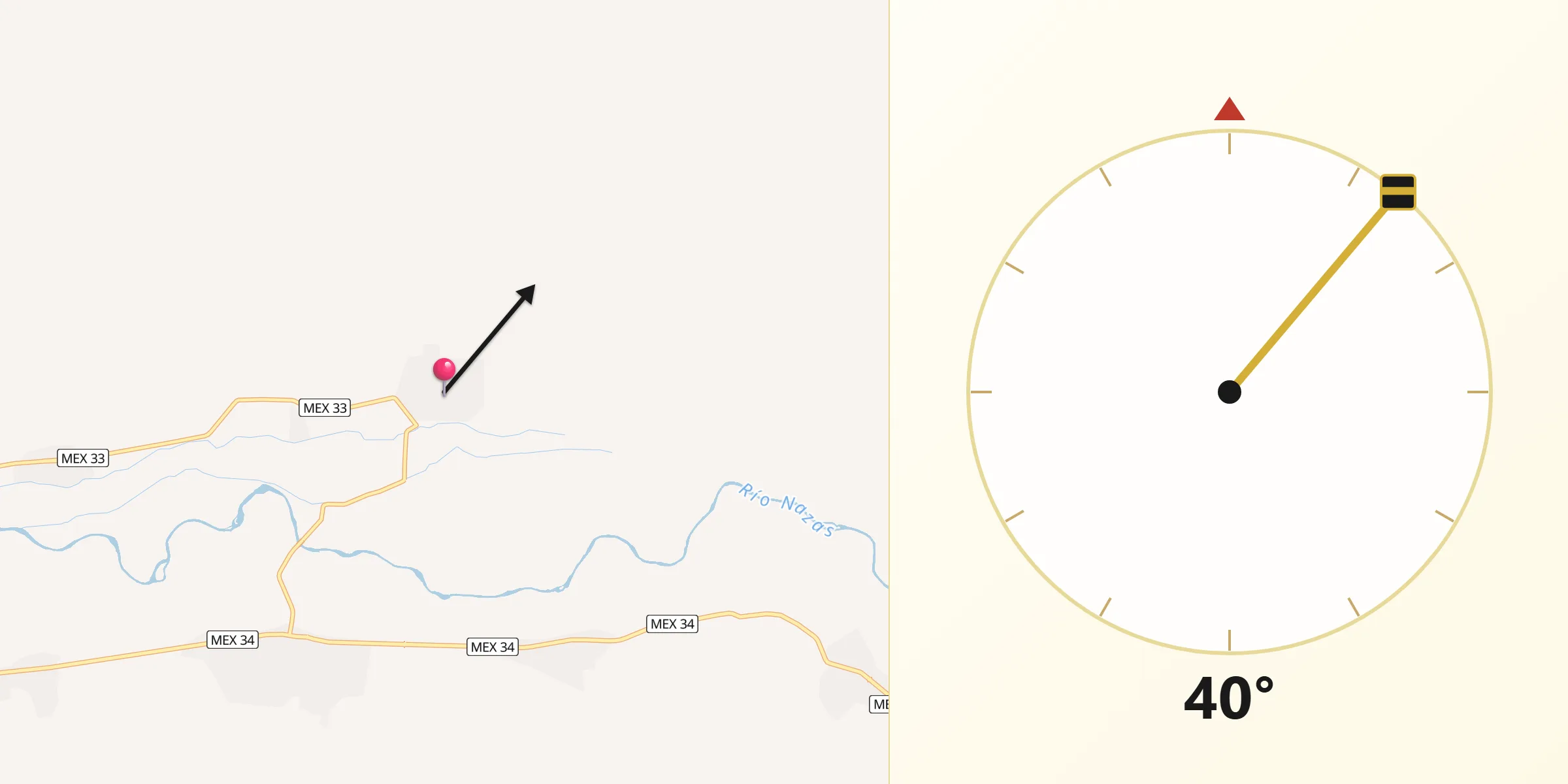 Dirección de la Qibla desde General Lázaro Cárdenas
