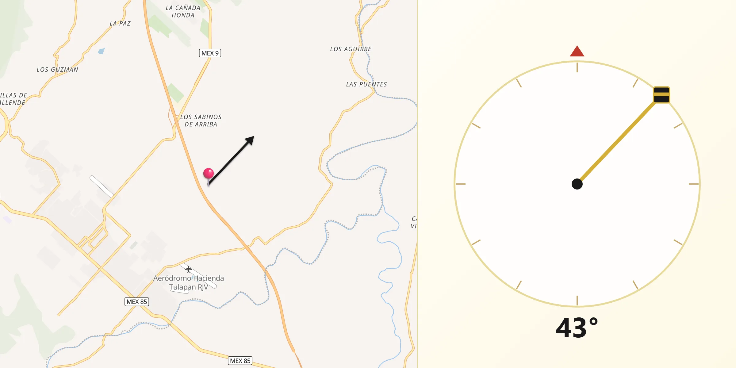 Dirección de la Qibla desde El Cerrito