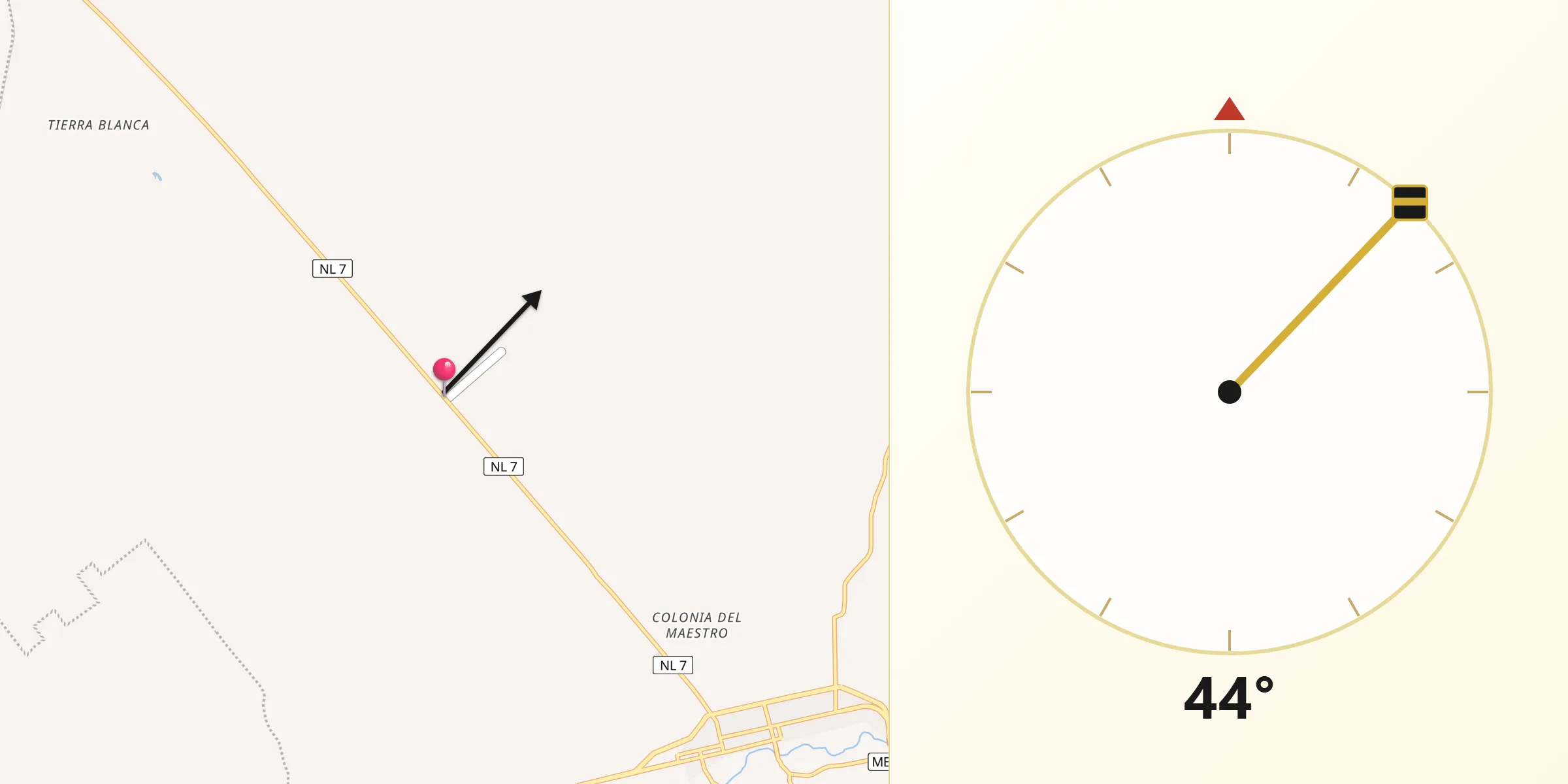 Dirección de la Qibla desde Ampliación de la Laguna