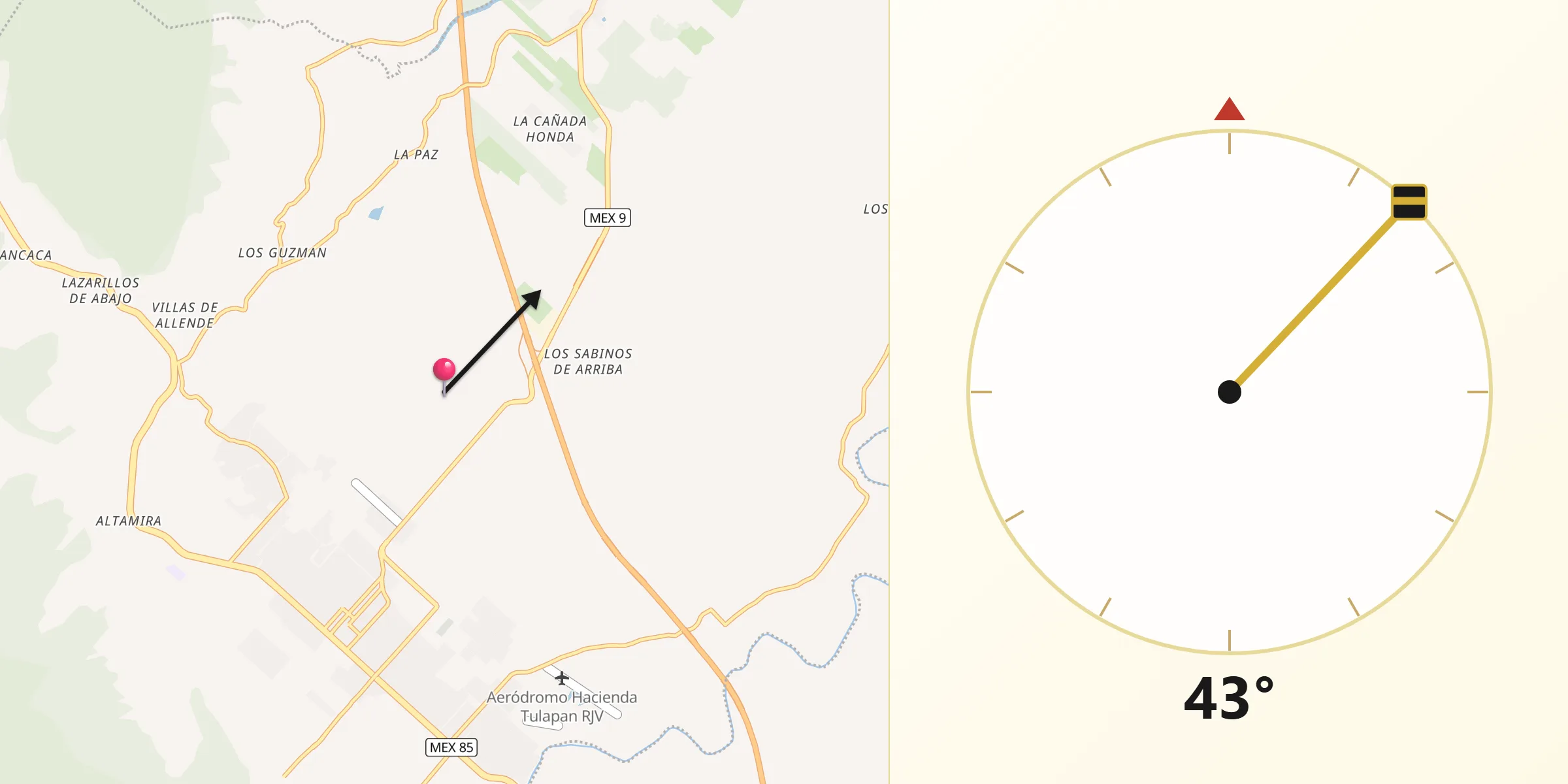 Dirección de la Qibla desde El Maguey