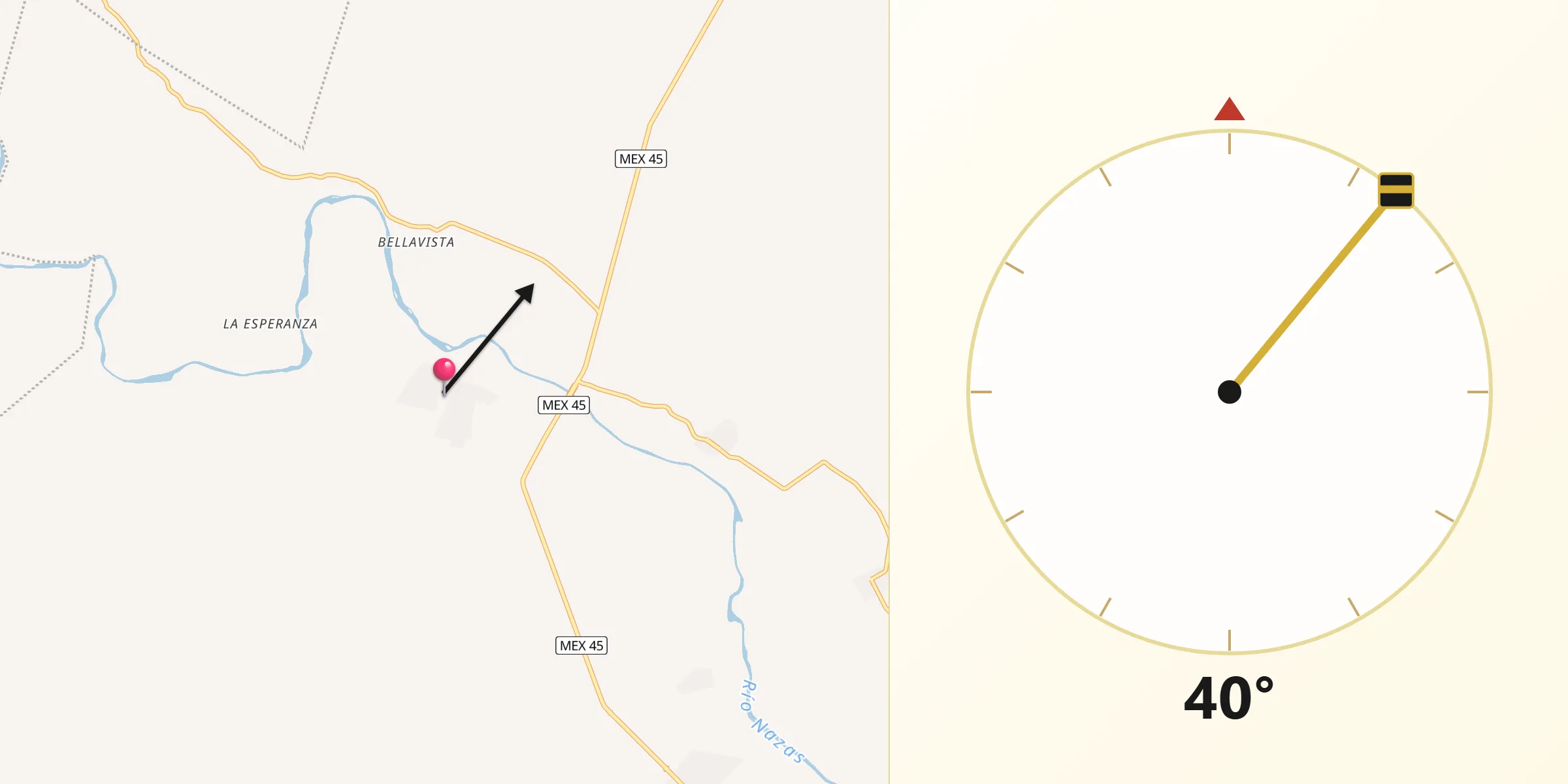 Dirección de la Qibla desde Abasolo