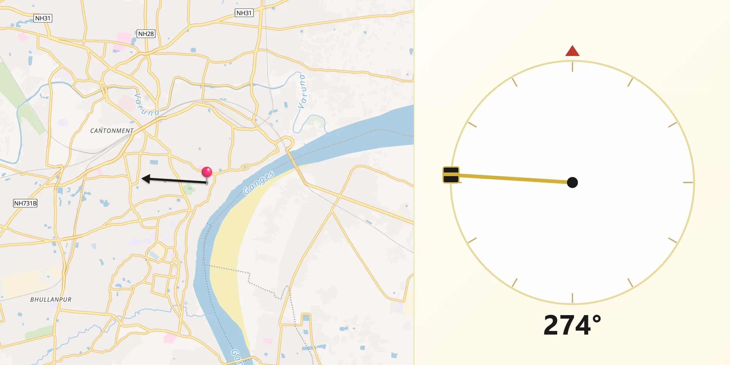 Qibla Direction from Varanasi