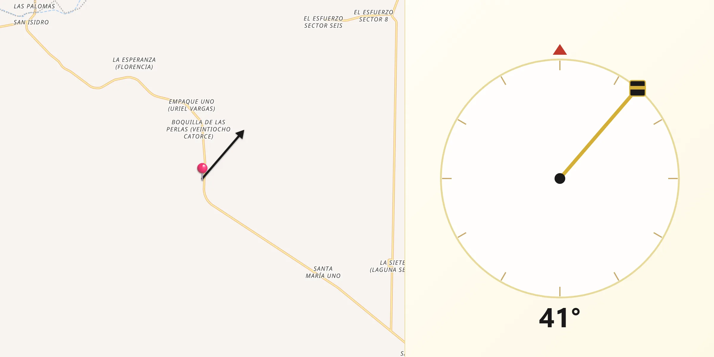 Dirección de la Qibla desde Boquilla de las Perlas