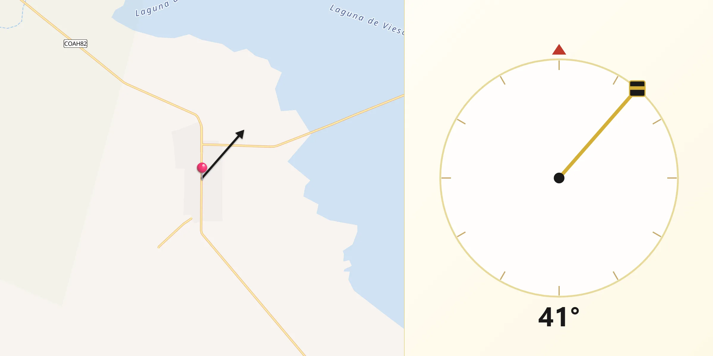 Dirección de la Qibla desde Viesca