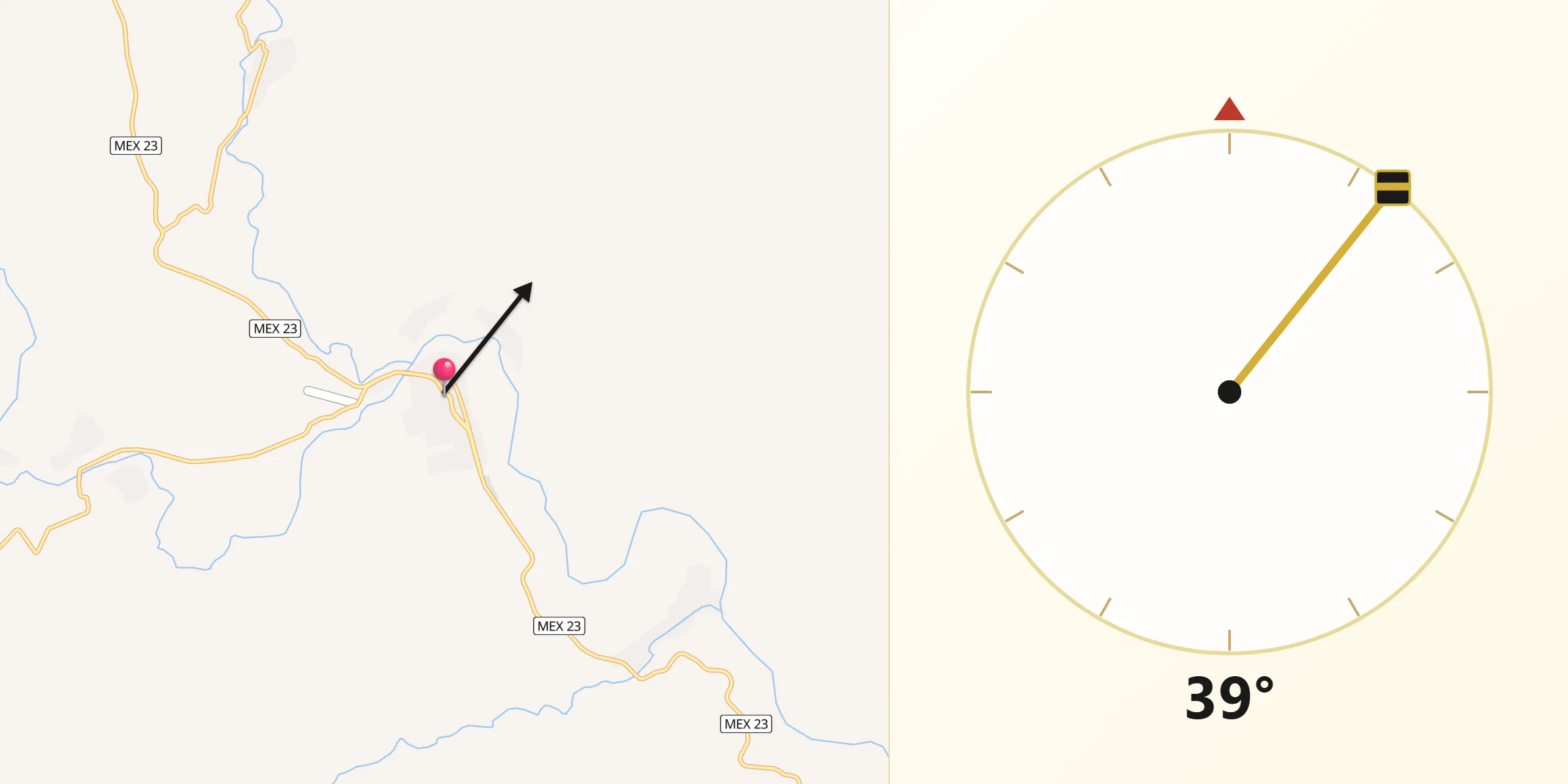Dirección de la Qibla desde Santa Catarina de Tepehuanes