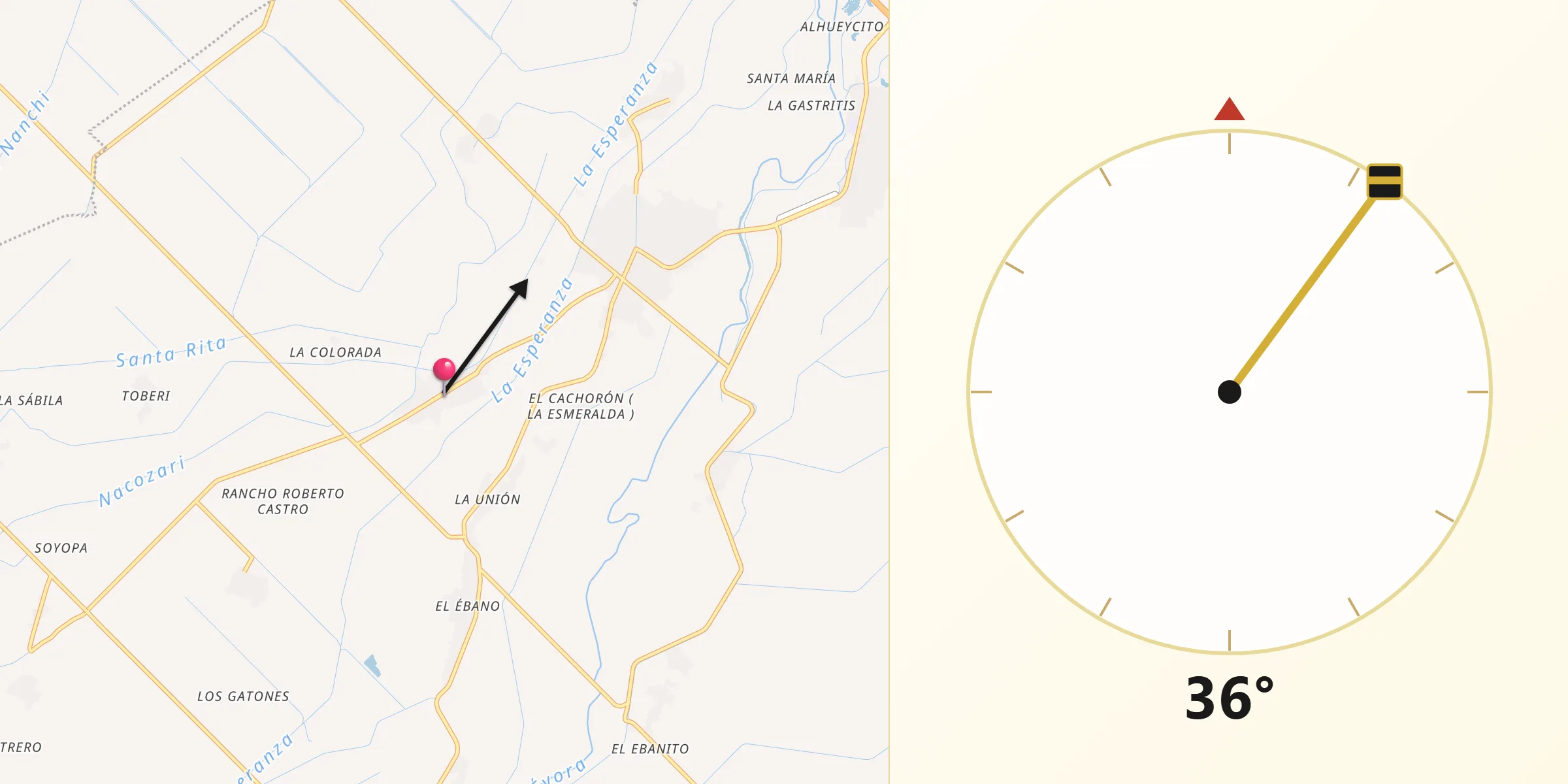 Dirección de la Qibla desde La Esperanza