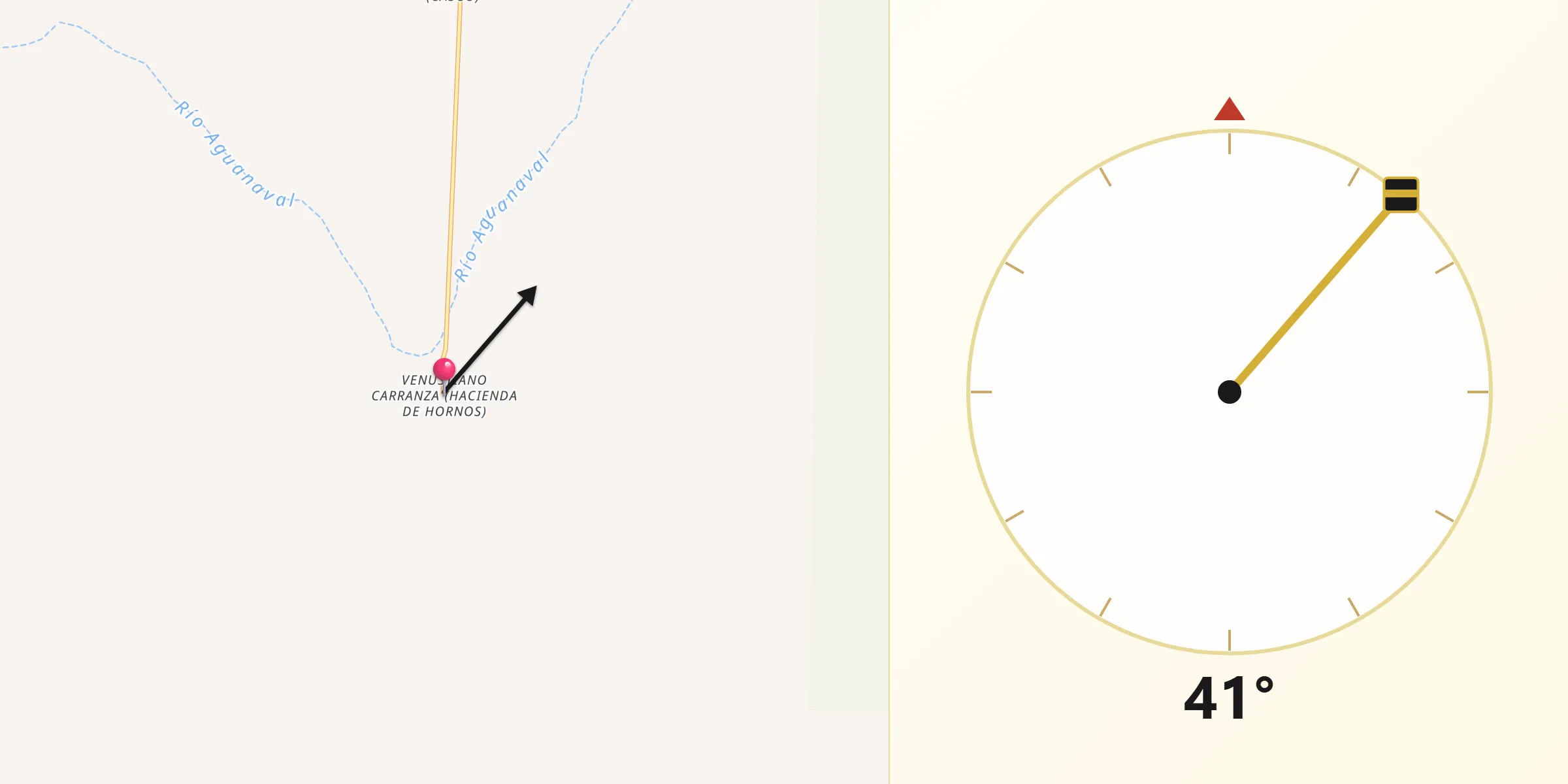 Dirección de la Qibla desde Ejido Venustiano Carranza