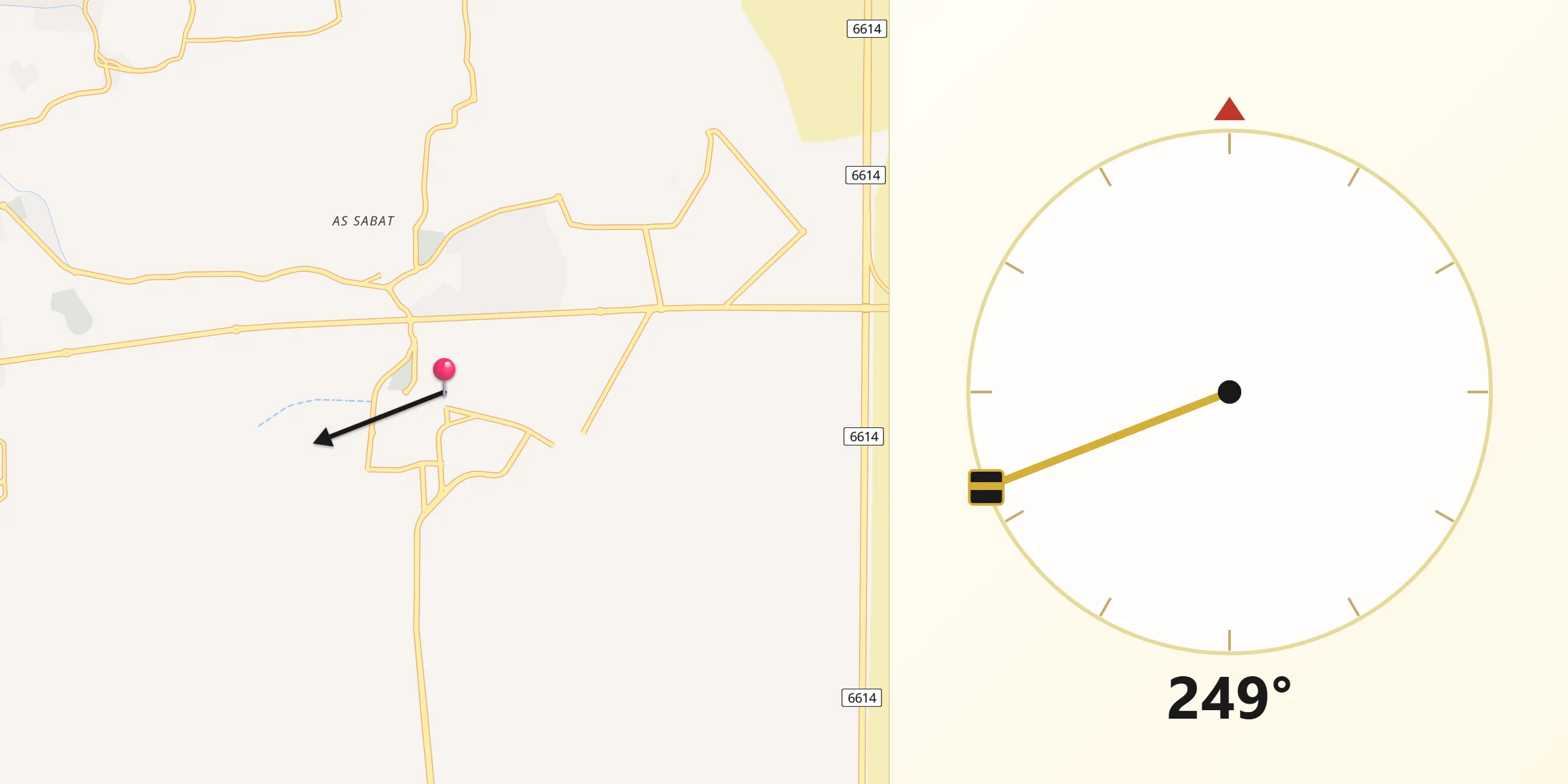 Direction vers la Qibla depuis Aţ Ţaraf