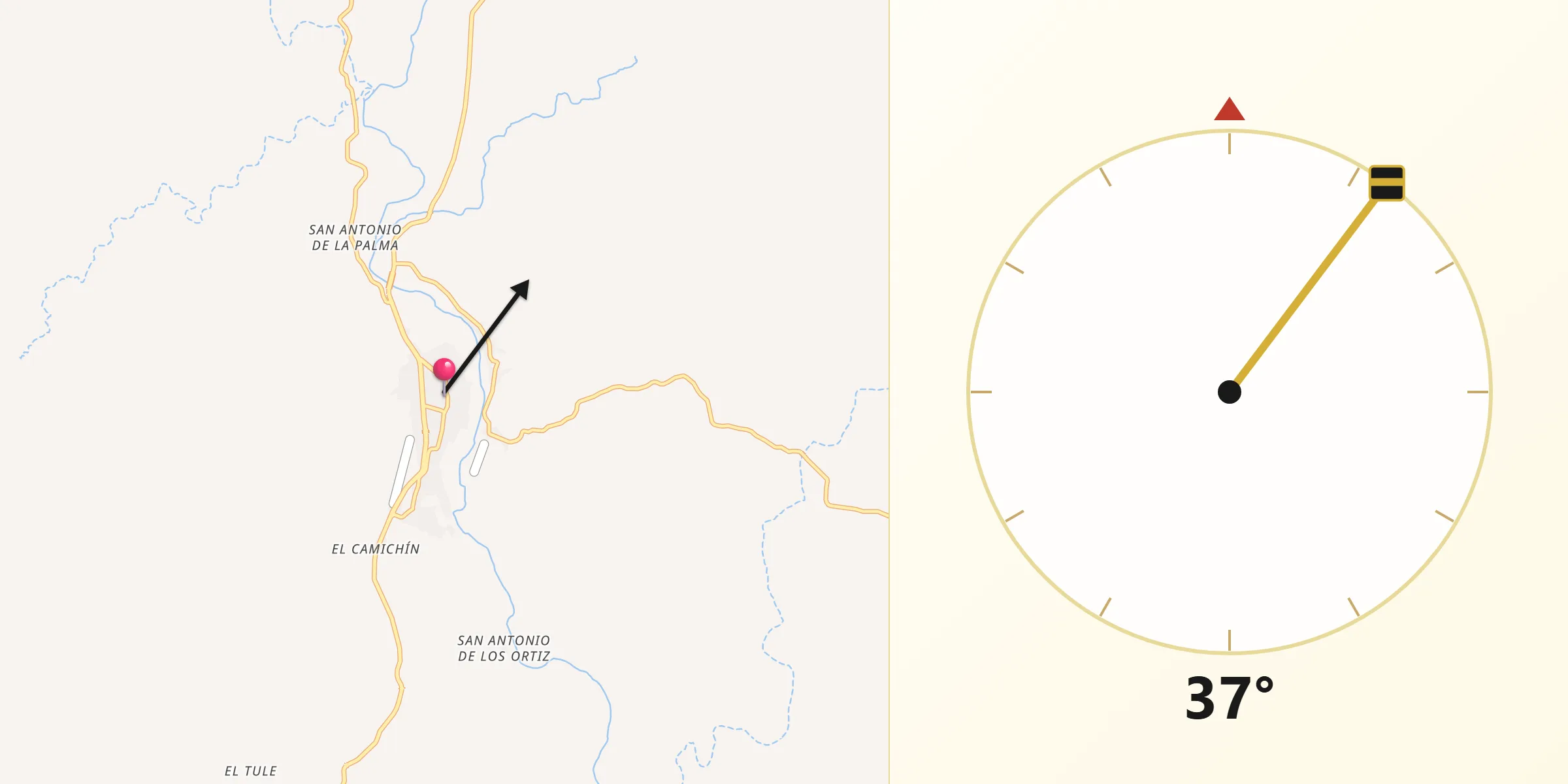 Dirección de la Qibla desde Badiraguato