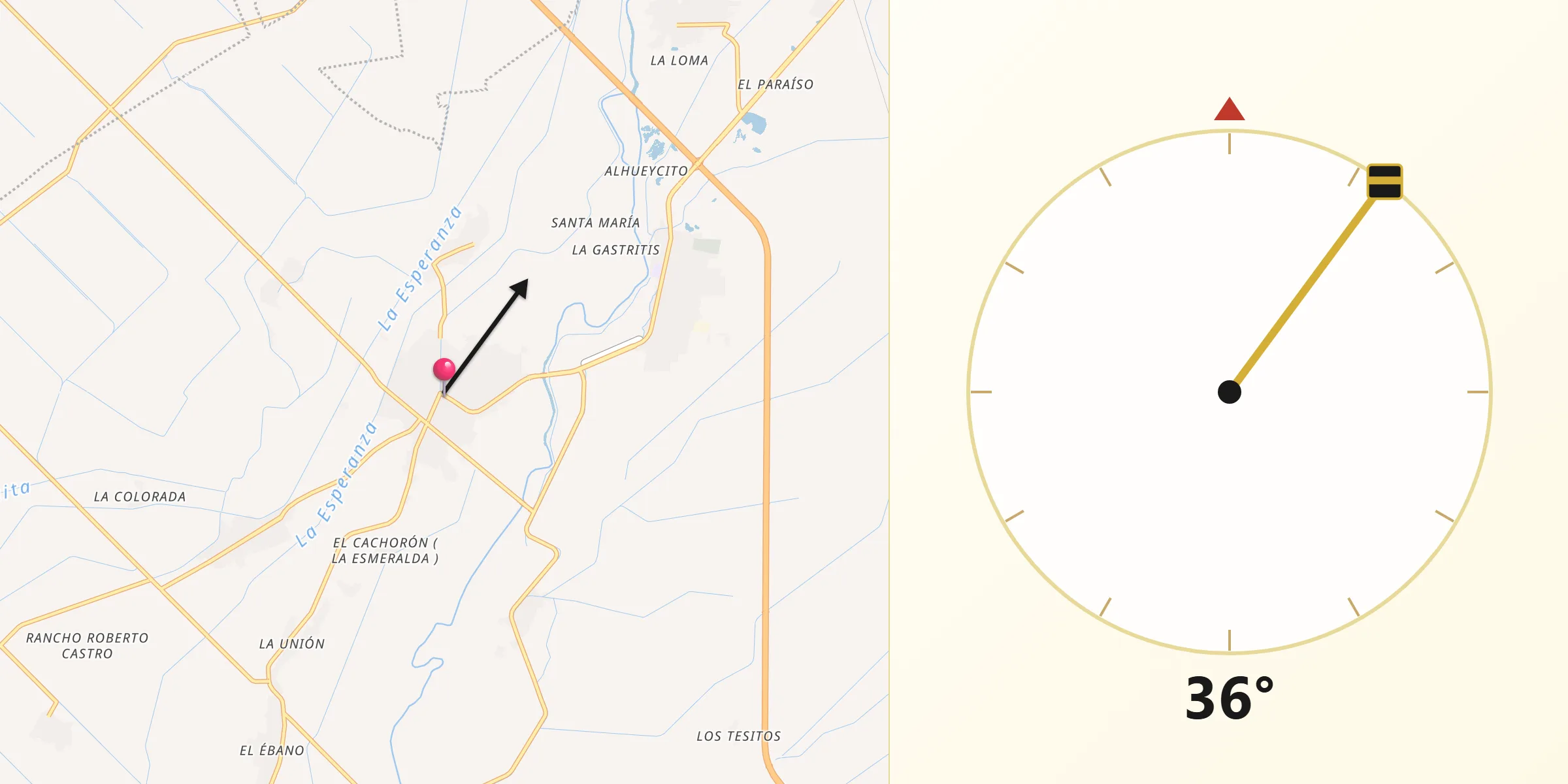 Dirección de la Qibla desde Angostura