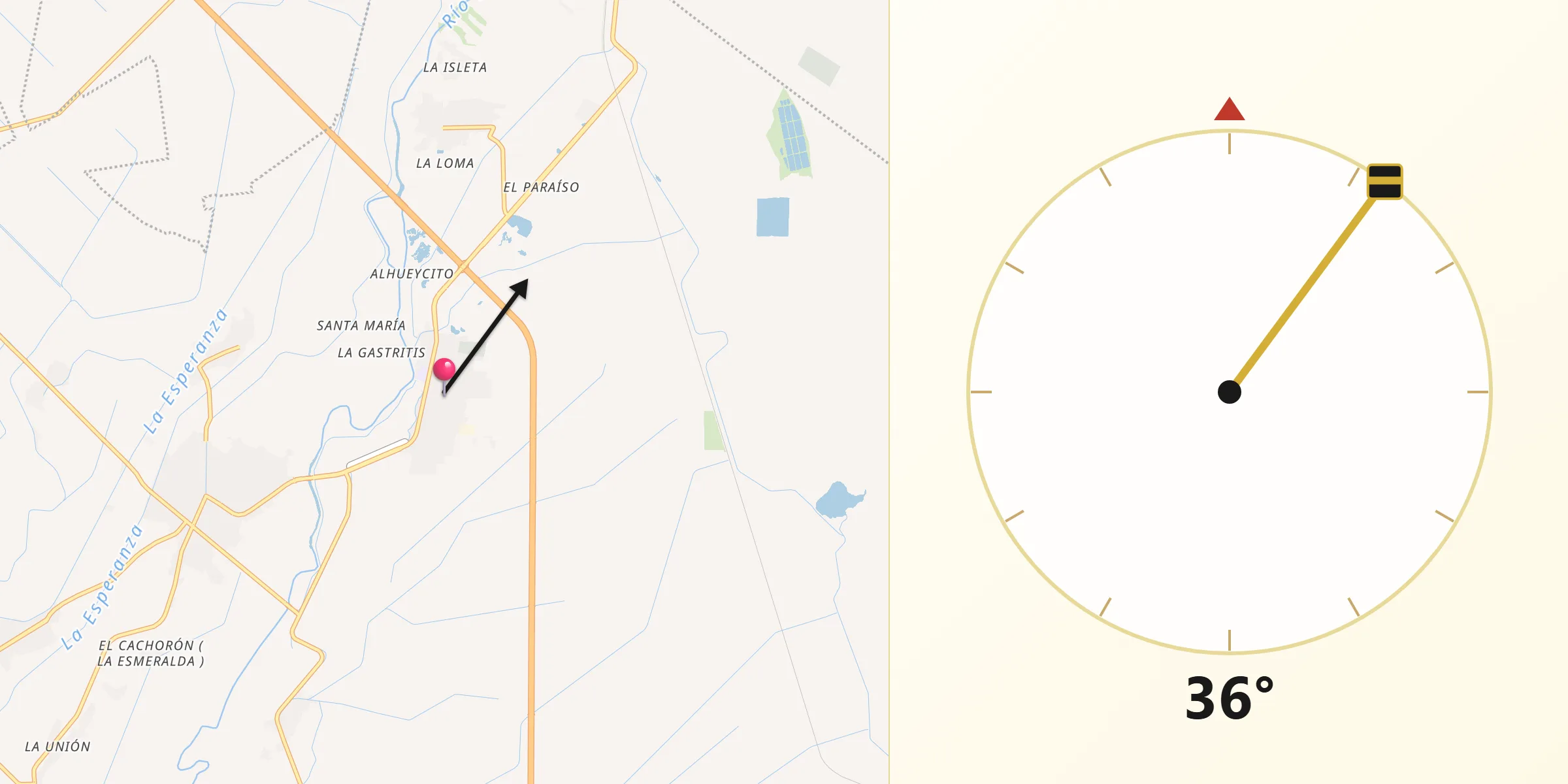 Dirección de la Qibla desde Alhuey