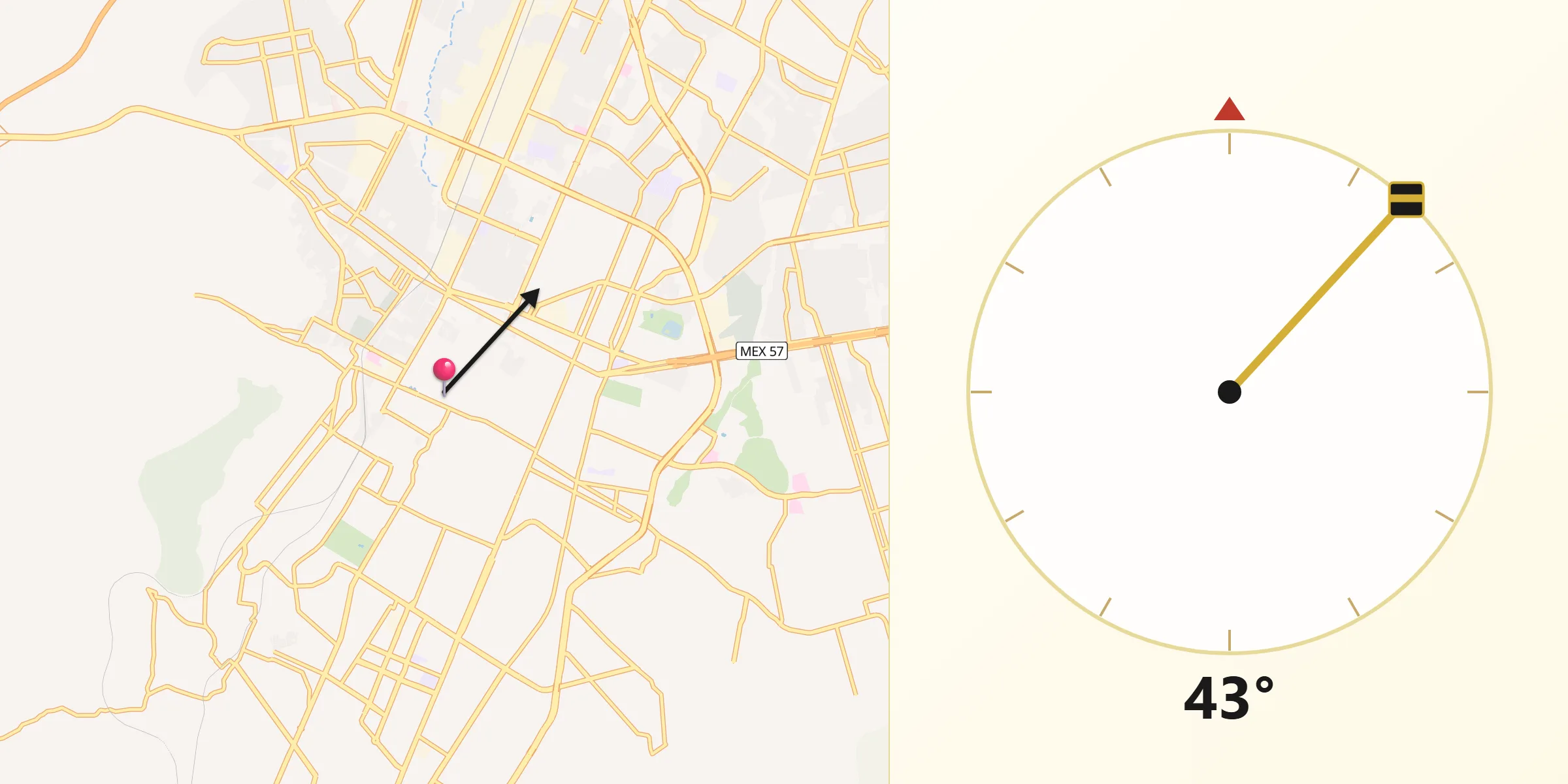 Dirección de la Qibla desde Saltillo