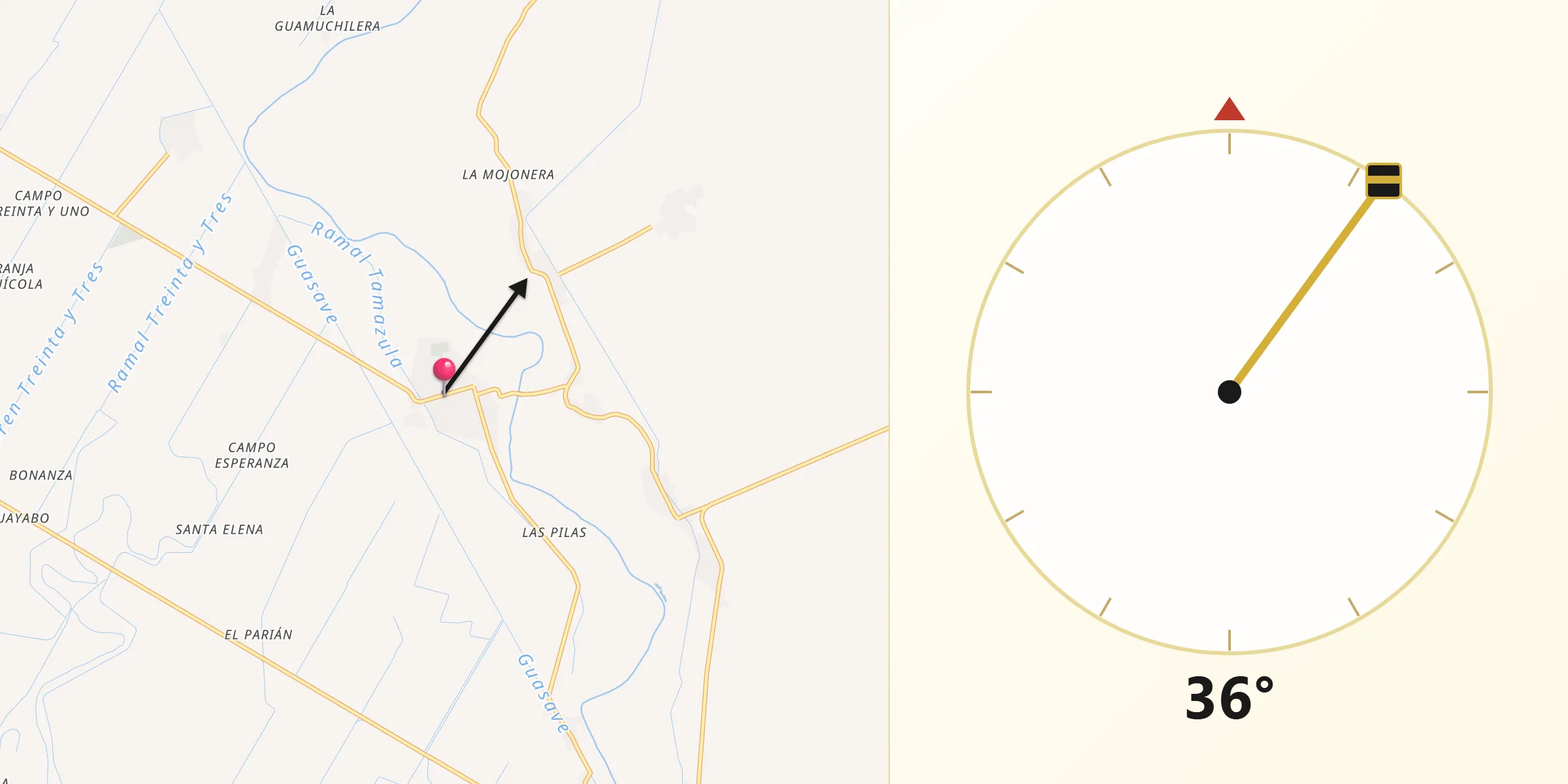 Dirección de la Qibla desde Tamazula
