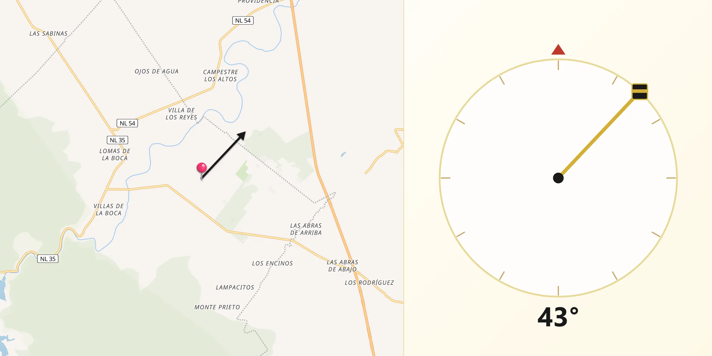 Dirección de la Qibla desde Náñez González