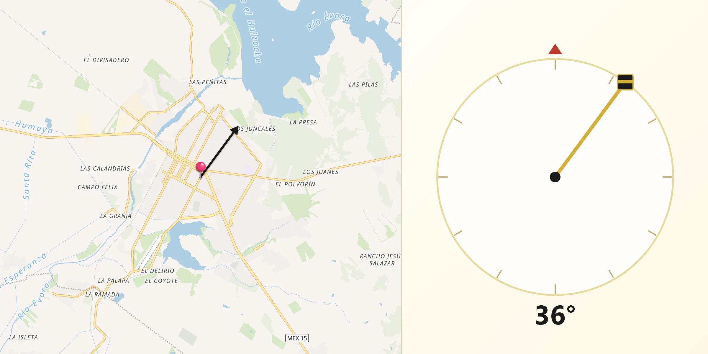 Dirección de la Qibla desde Guamúchil
