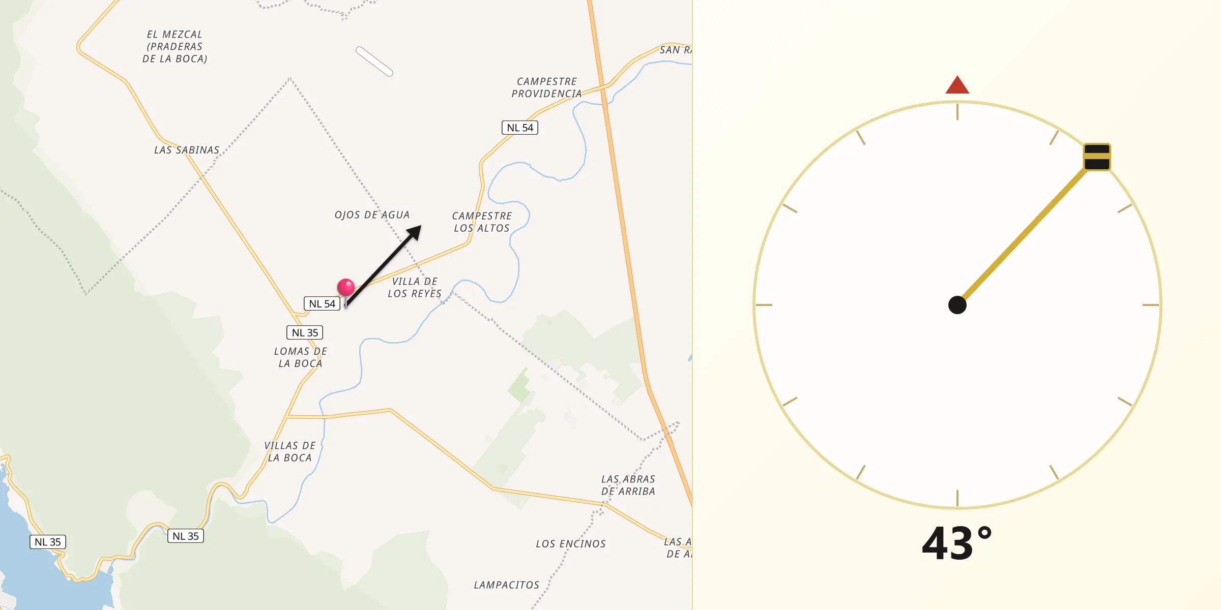 Dirección de la Qibla desde Campestre el Montesito