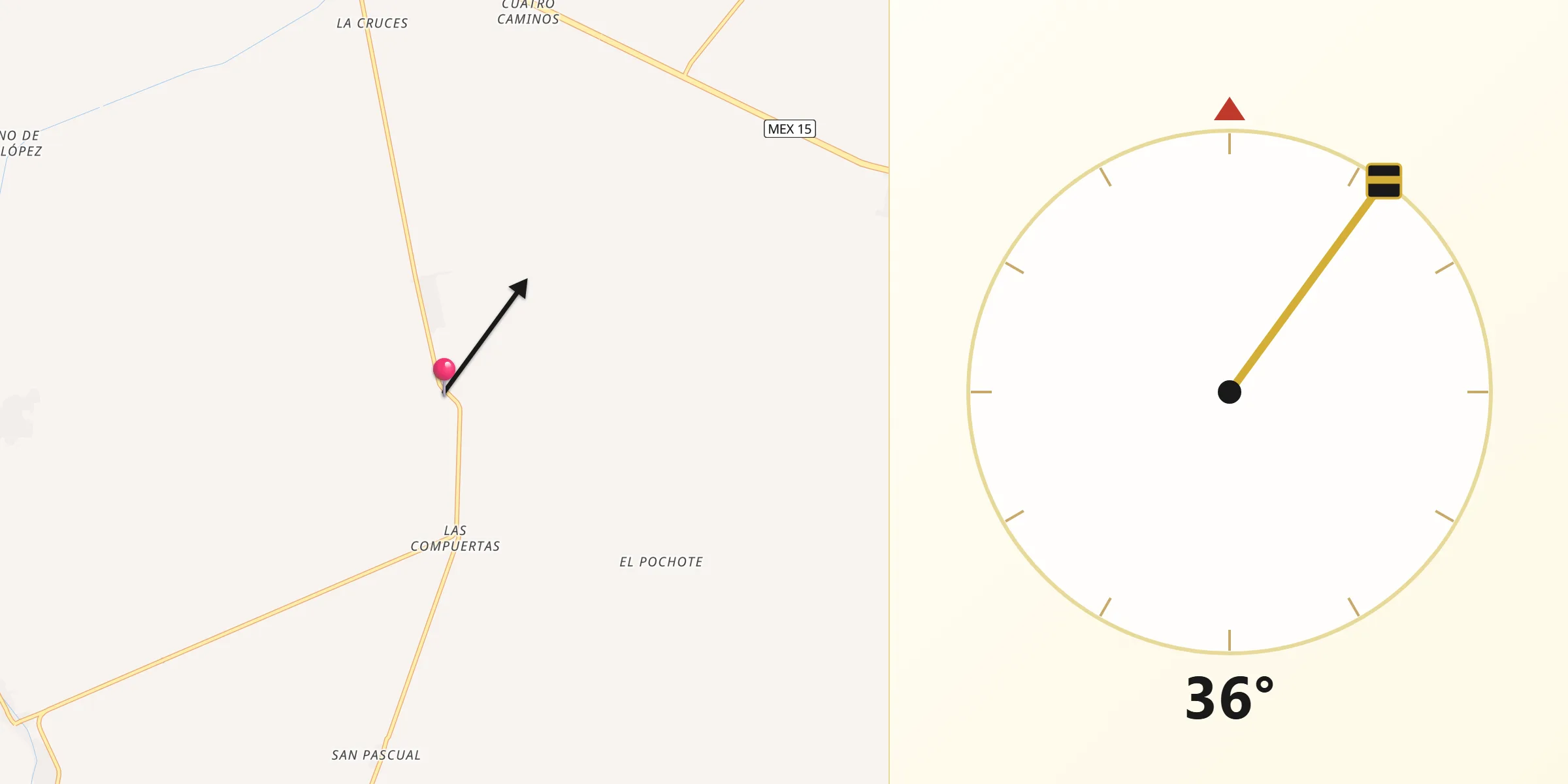 Dirección de la Qibla desde Pitahayal