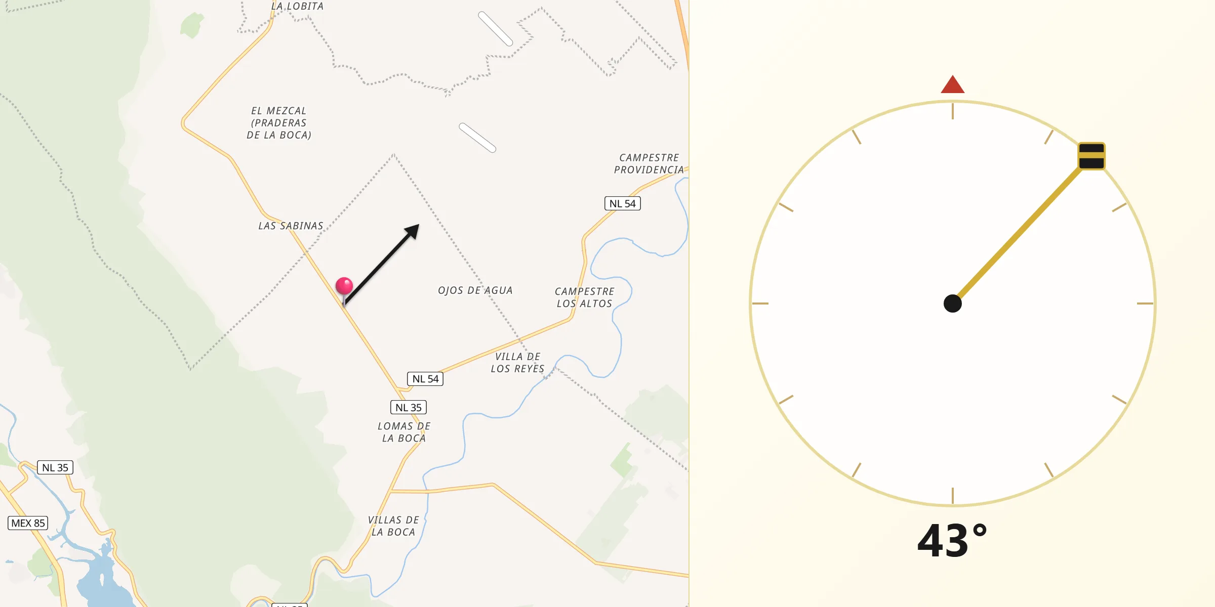 Dirección de la Qibla desde La Tinaja