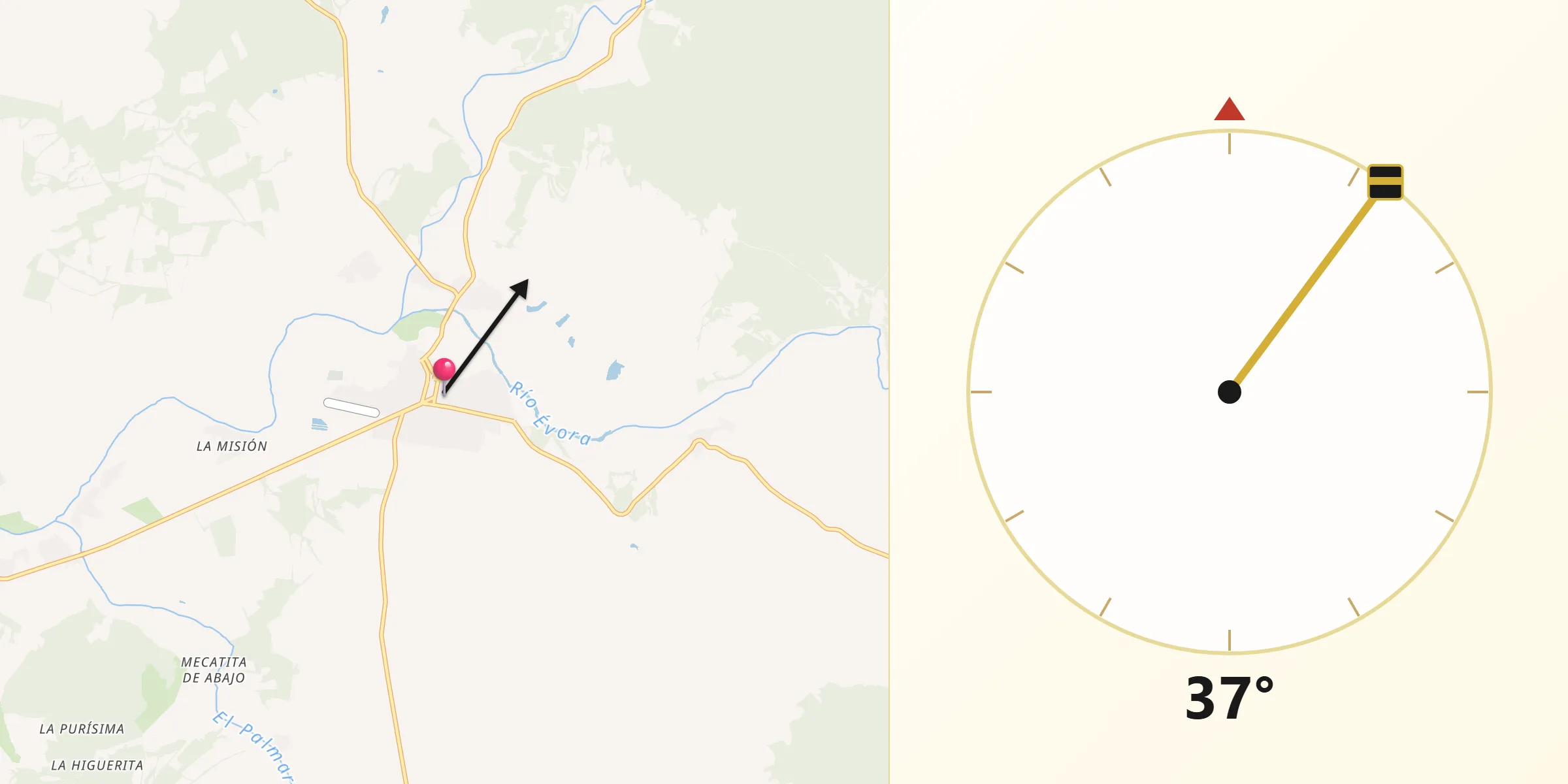 Dirección de la Qibla desde Mocorito