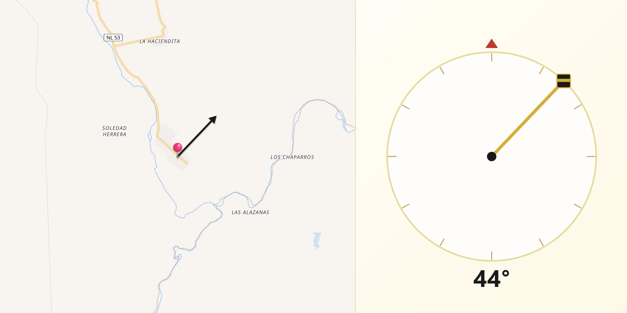 Dirección de la Qibla desde Pueblo de Caña