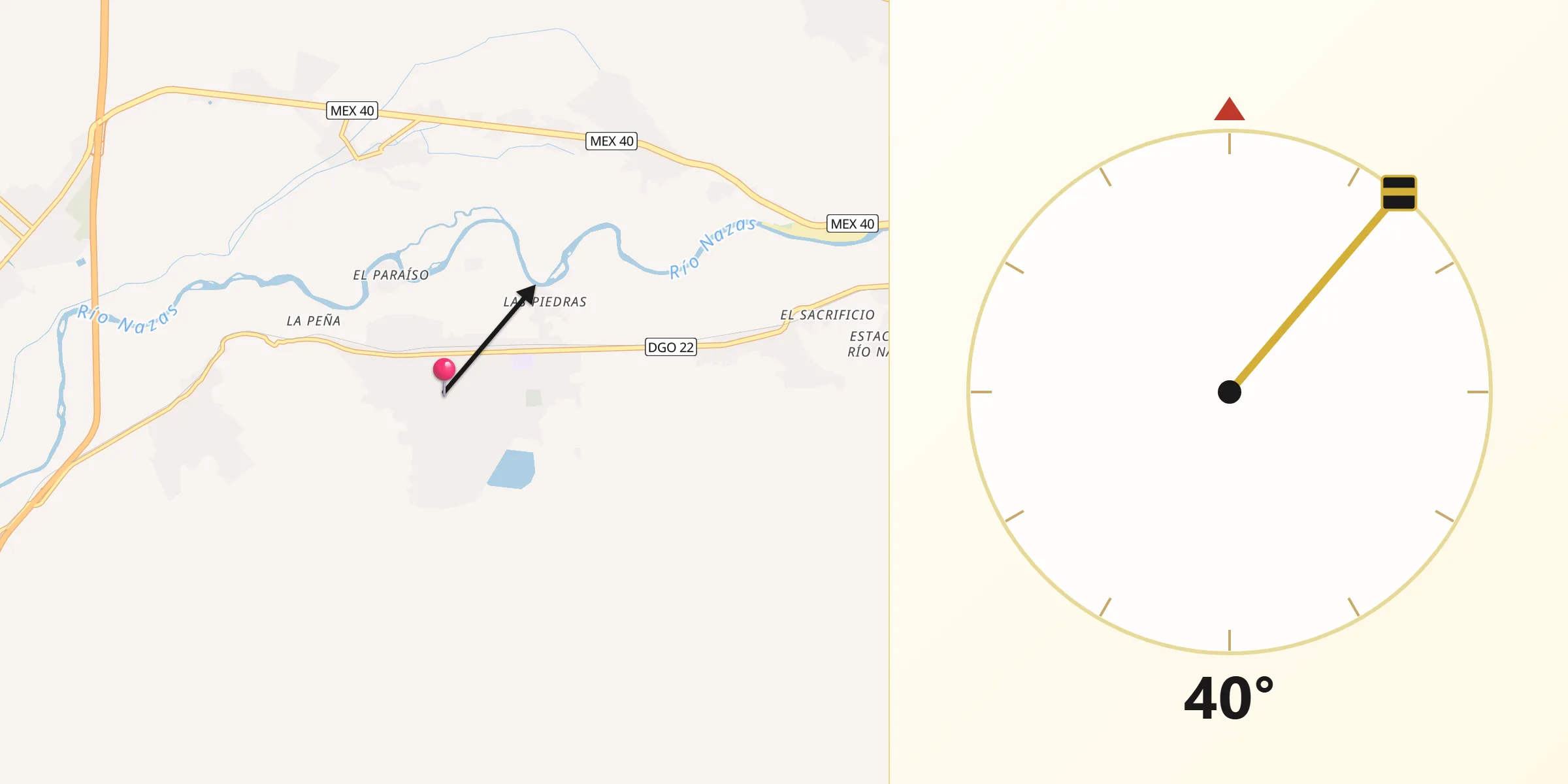 Dirección de la Qibla desde Villa Juárez