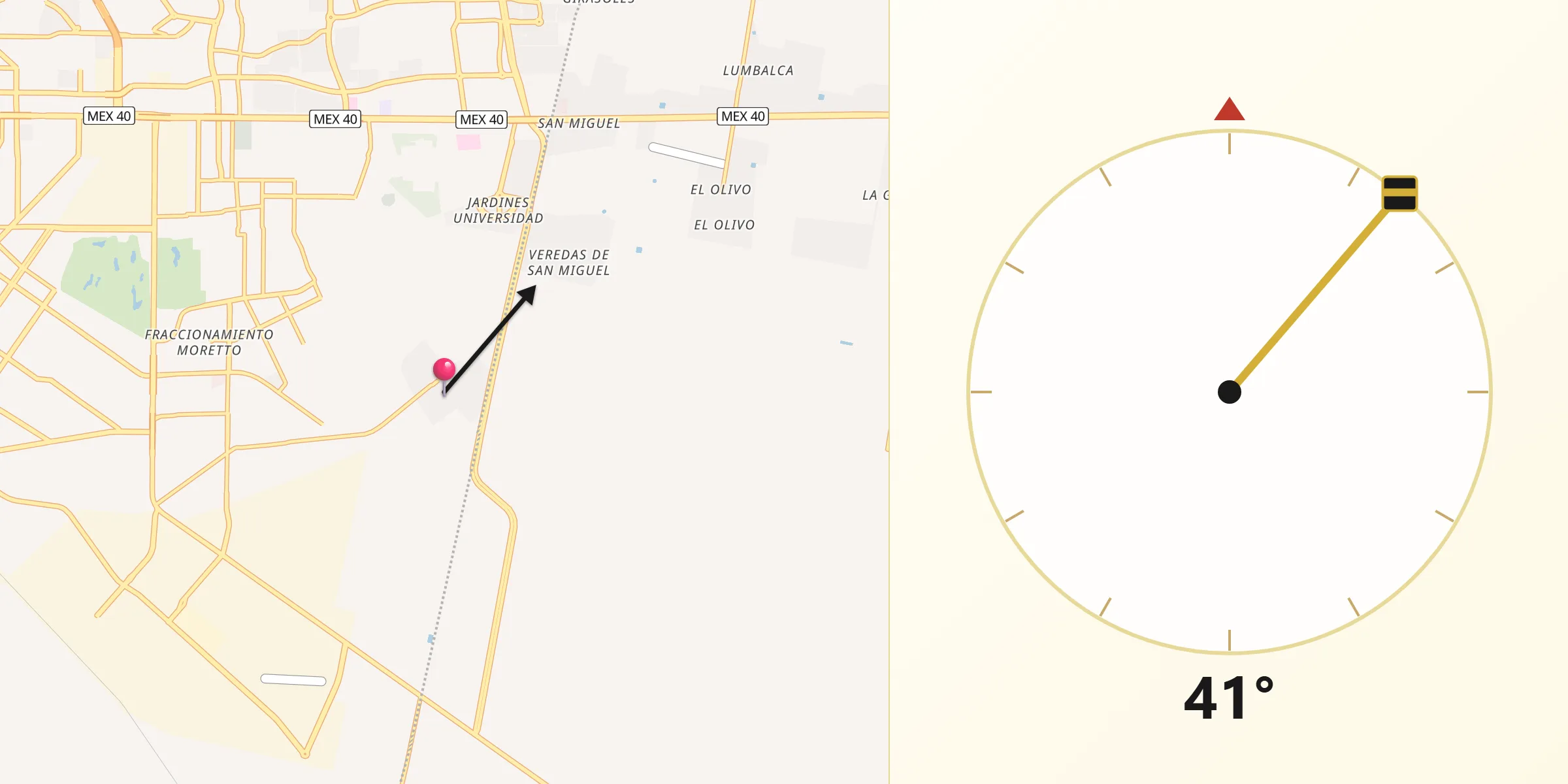 Dirección de la Qibla desde Rancho Alegre