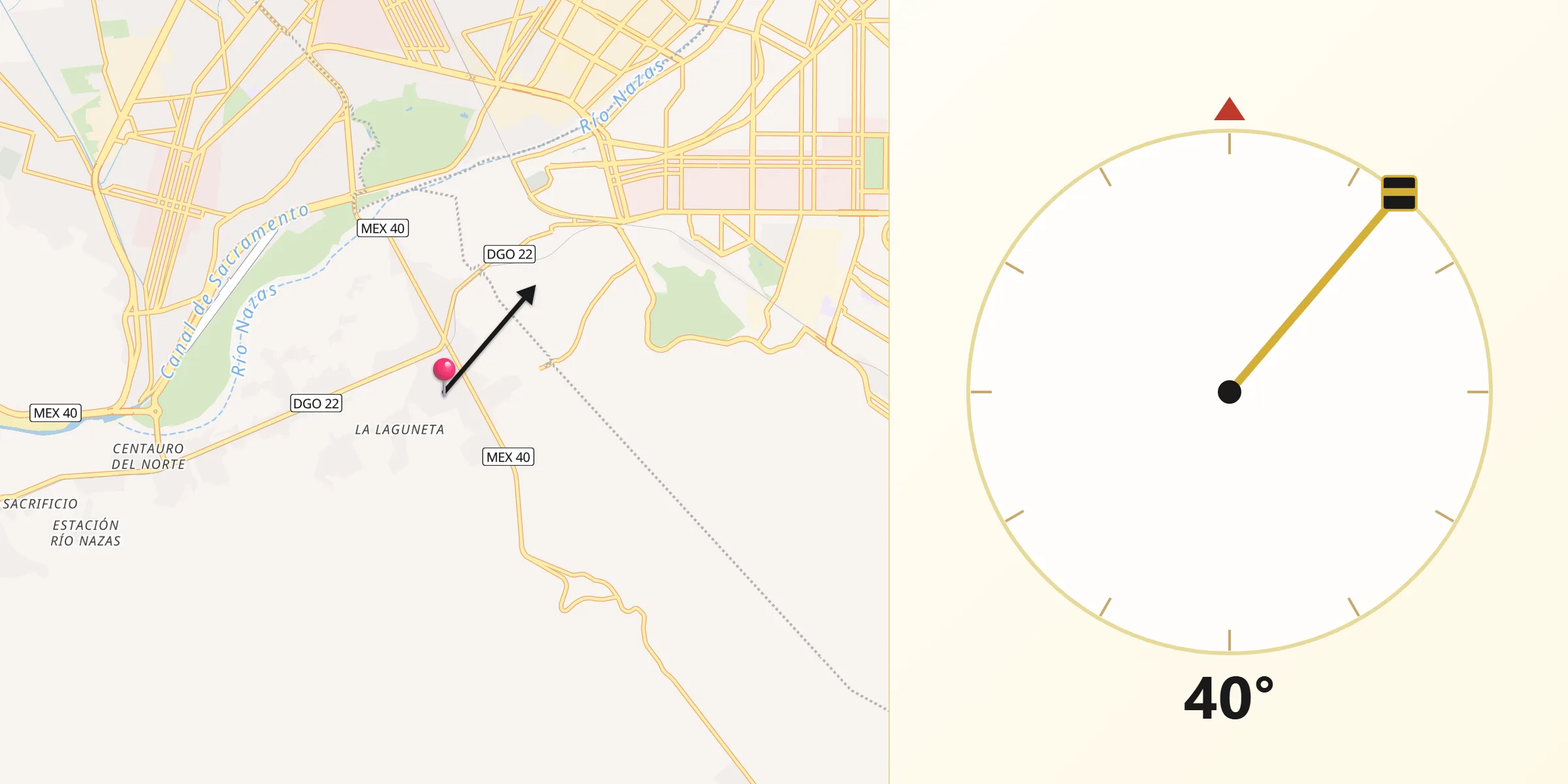 Dirección de la Qibla desde Villa de Guadalupe