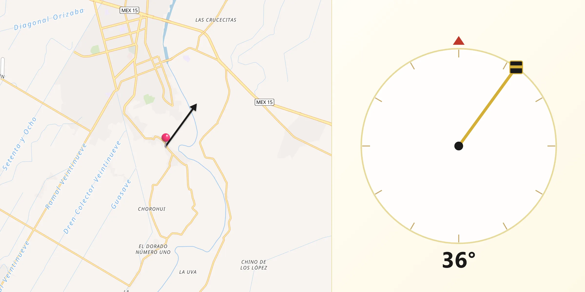 Dirección de la Qibla desde San Pedro Guasave