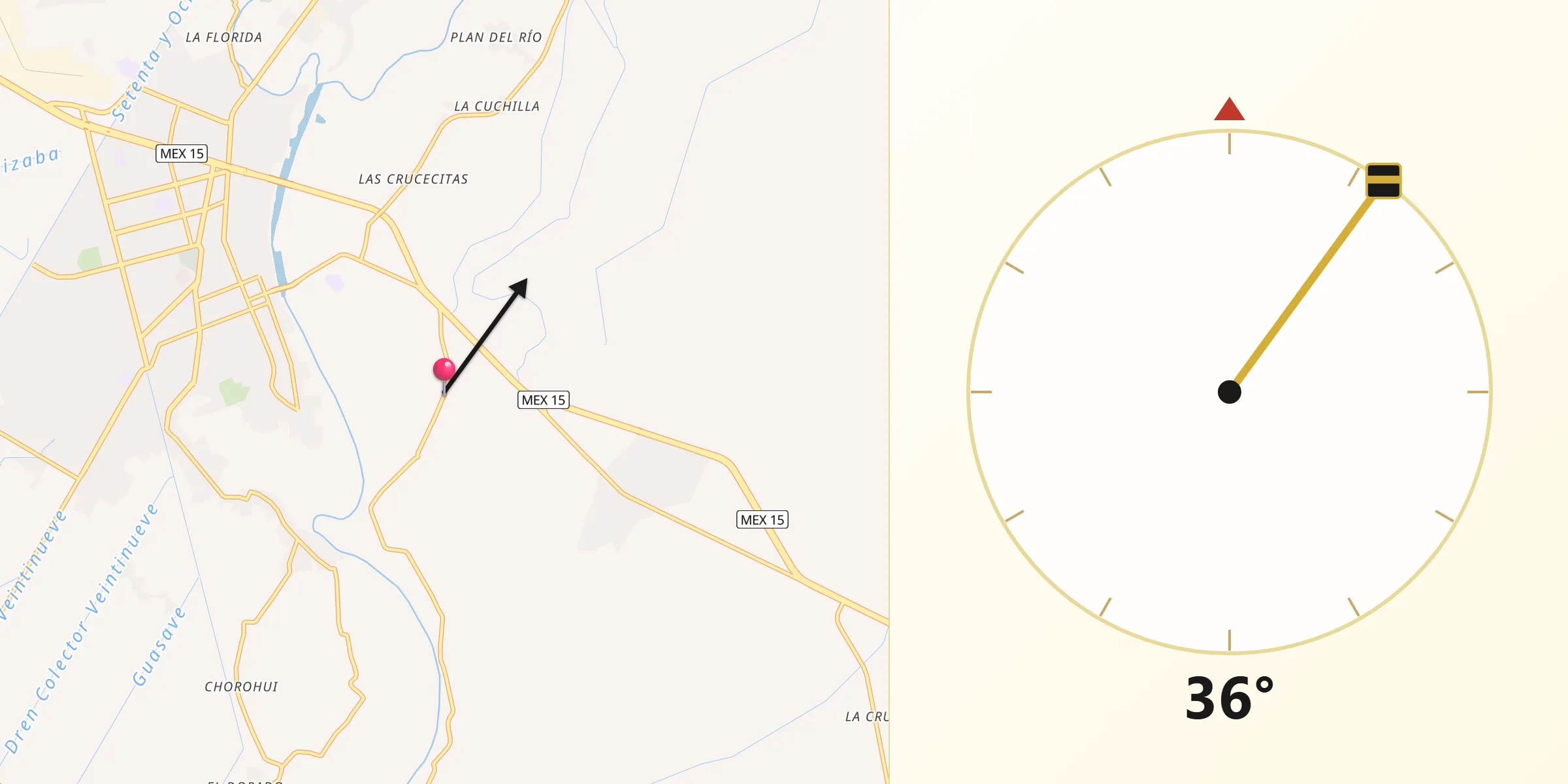 Dirección de la Qibla desde Guasavito