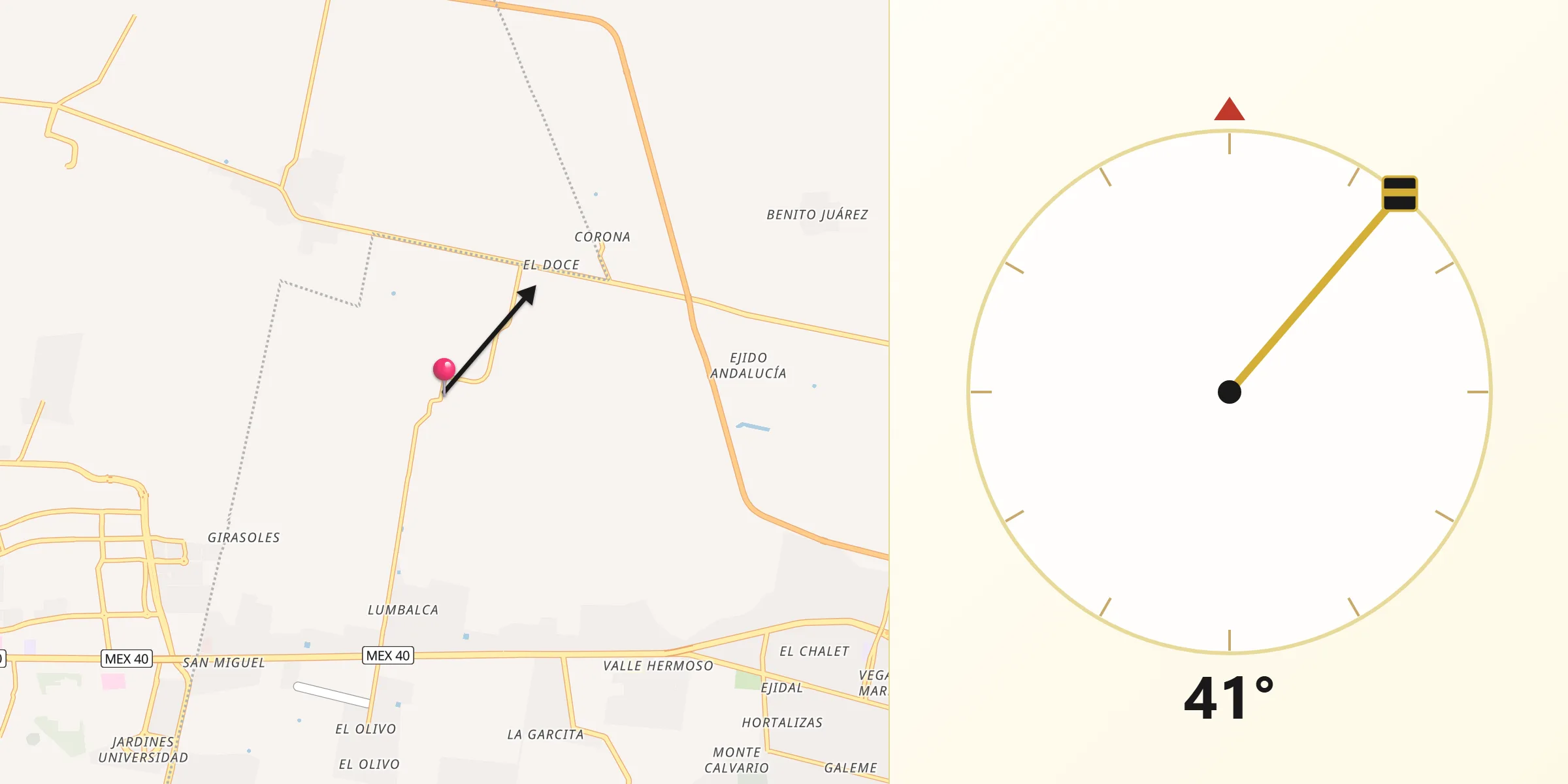 Dirección de la Qibla desde La Esperanza